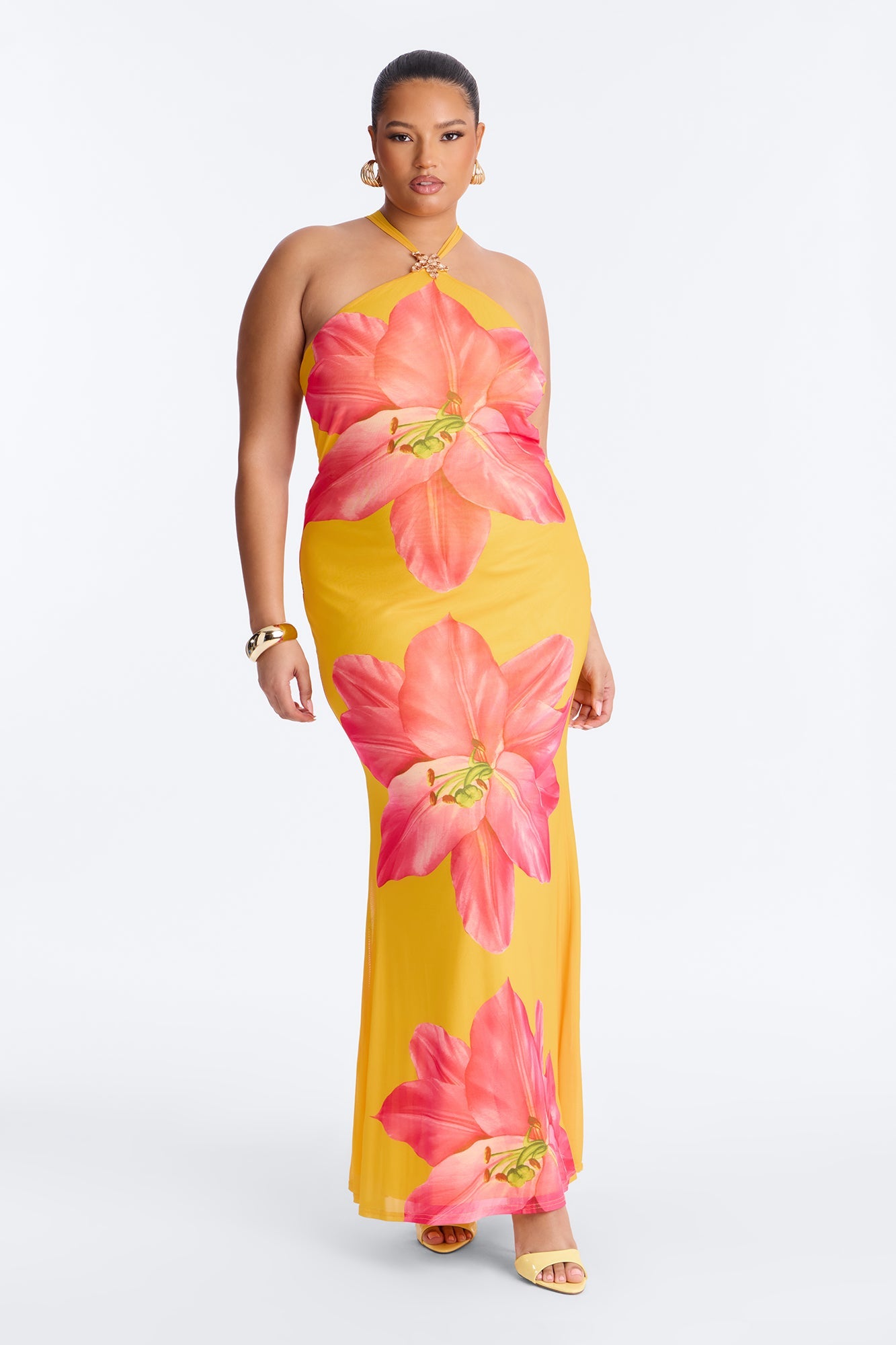 Imani Floral Mesh Maxi Dress - Orange/combo Fashion Nova