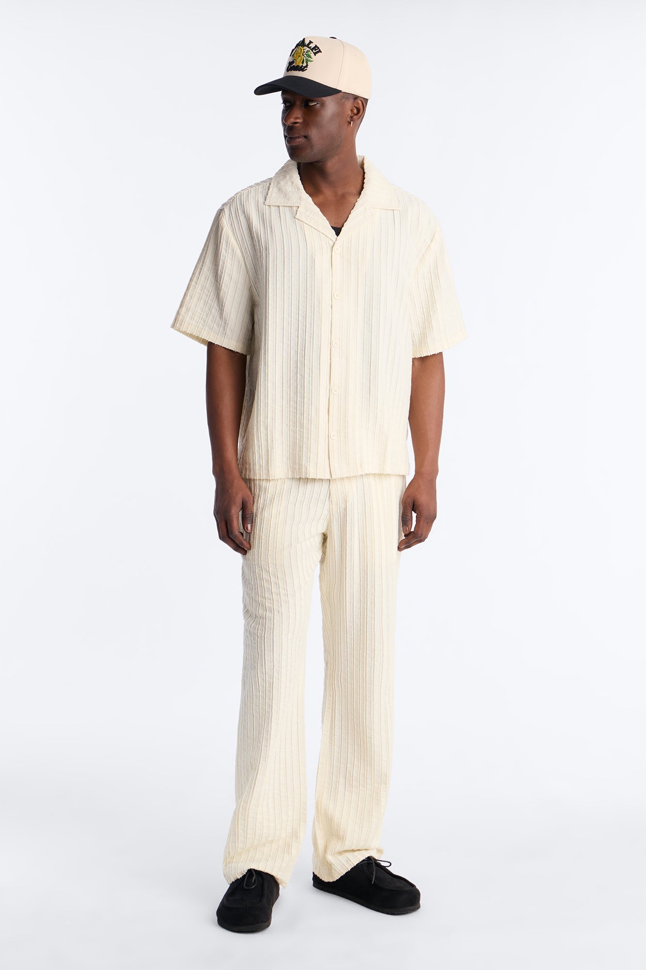 Relaxed Aegean Pleat Cuban Collar Button Up - Cream