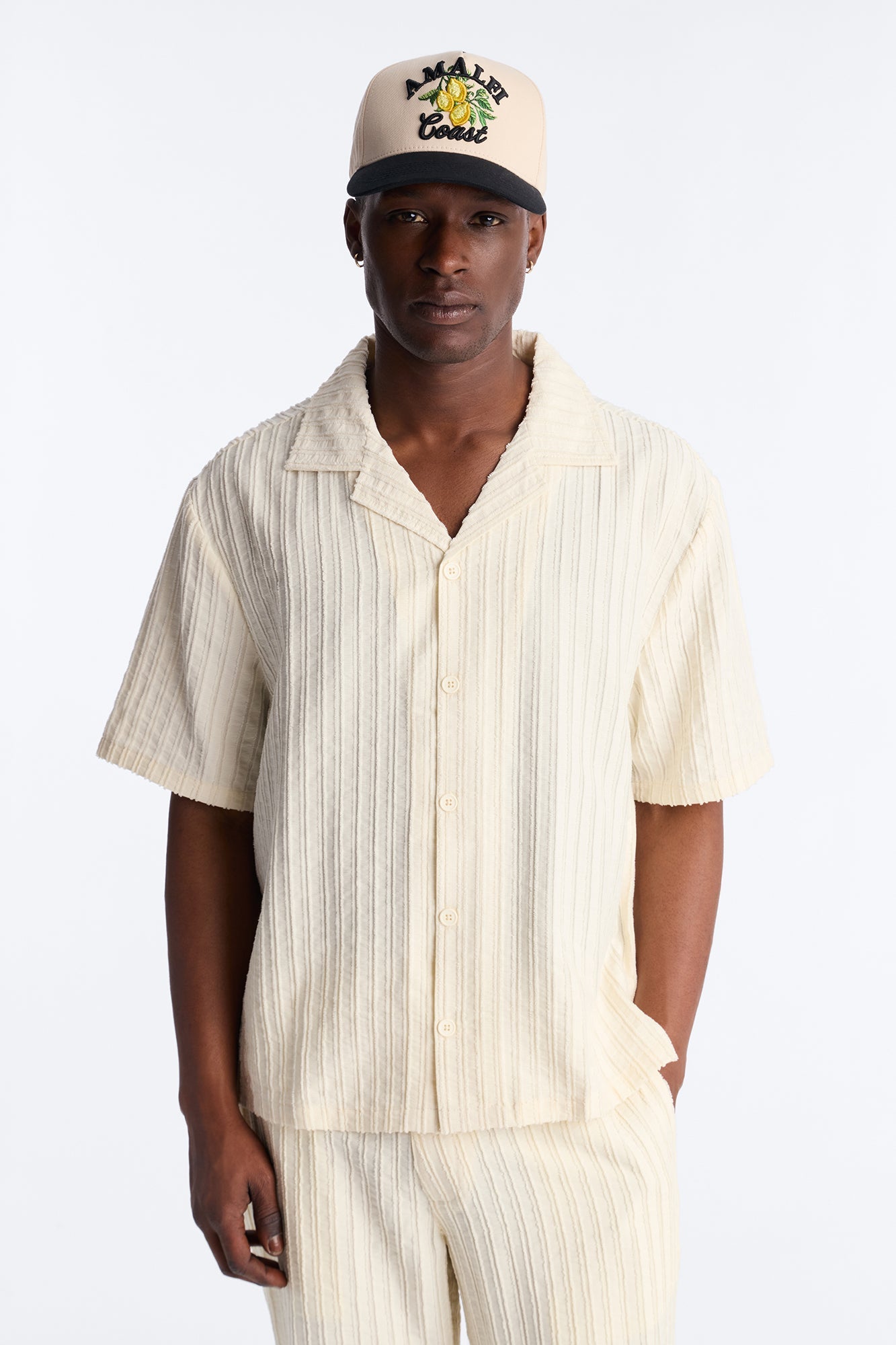 Relaxed Aegean Pleat Cuban Collar Button Up - Cream