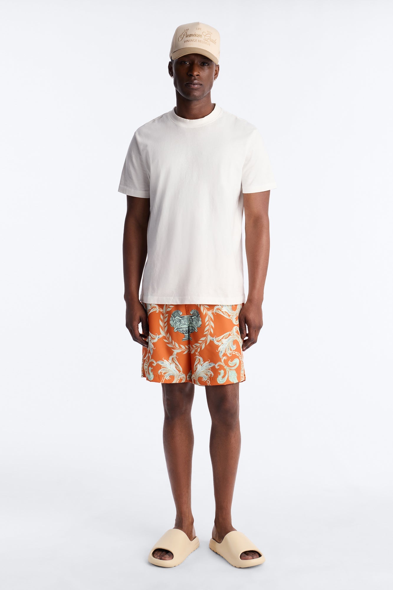 Interlinked Chain Baroque Swim Trunk 7″ - Orange