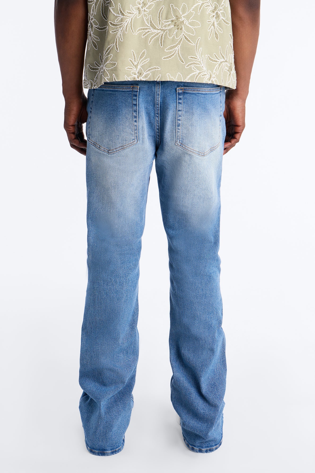 Essential Destroyed Stacked Skinny Flare Stretch Jean - Medium Blue Wash