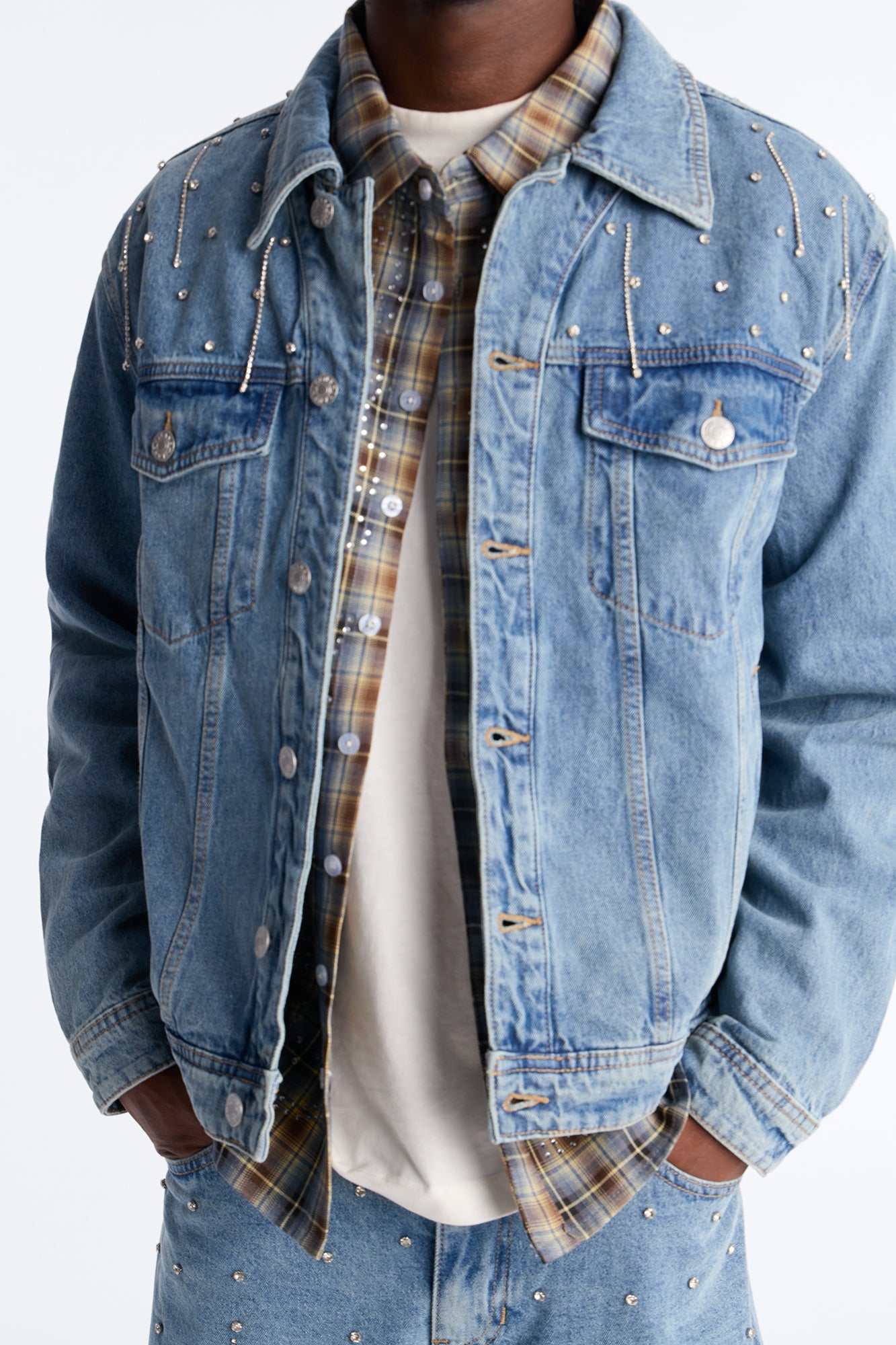 Cropped Street Ice Denim Jacket - Light Wash