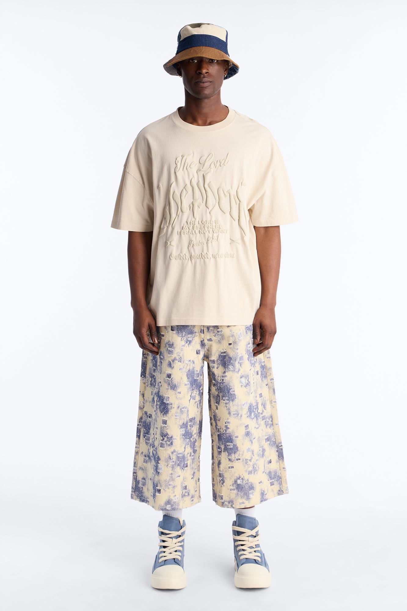 Psalms 23 Puff Print Oversized Short Sleeve Tee - Cream