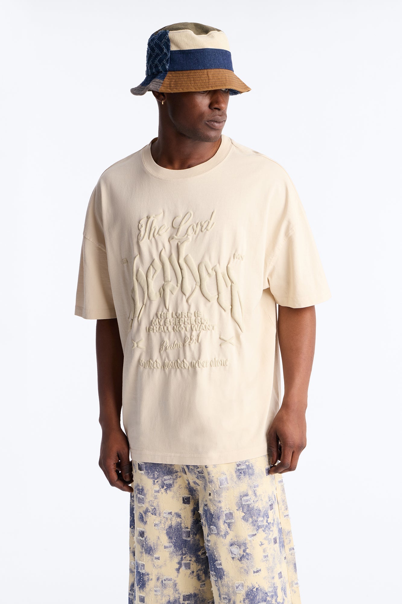 Psalms 23 Puff Print Oversized Short Sleeve Tee - Cream