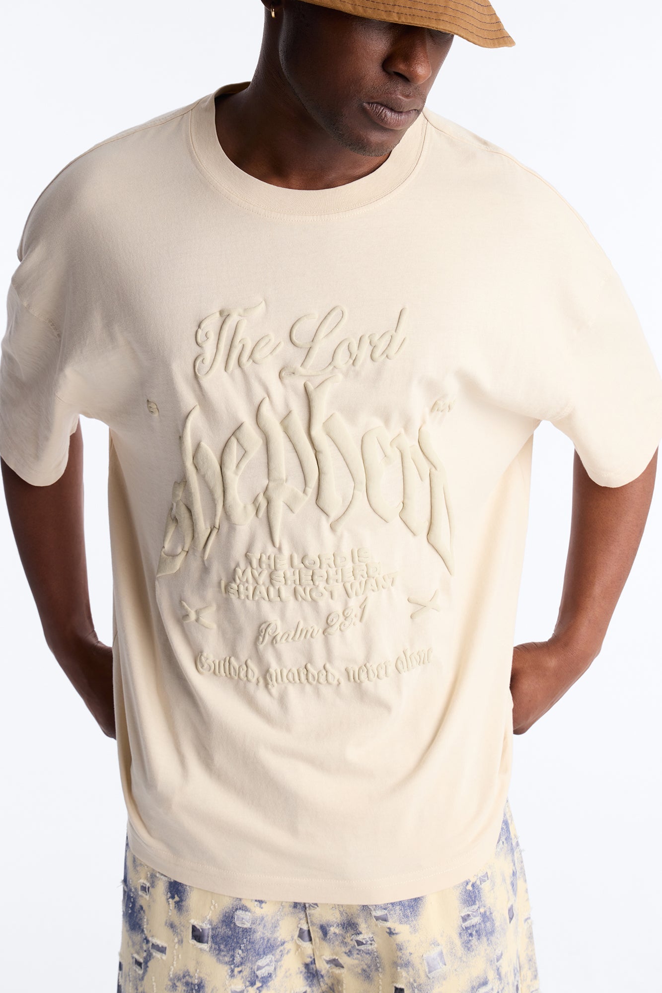 Psalms 23 Puff Print Oversized Short Sleeve Tee - Cream