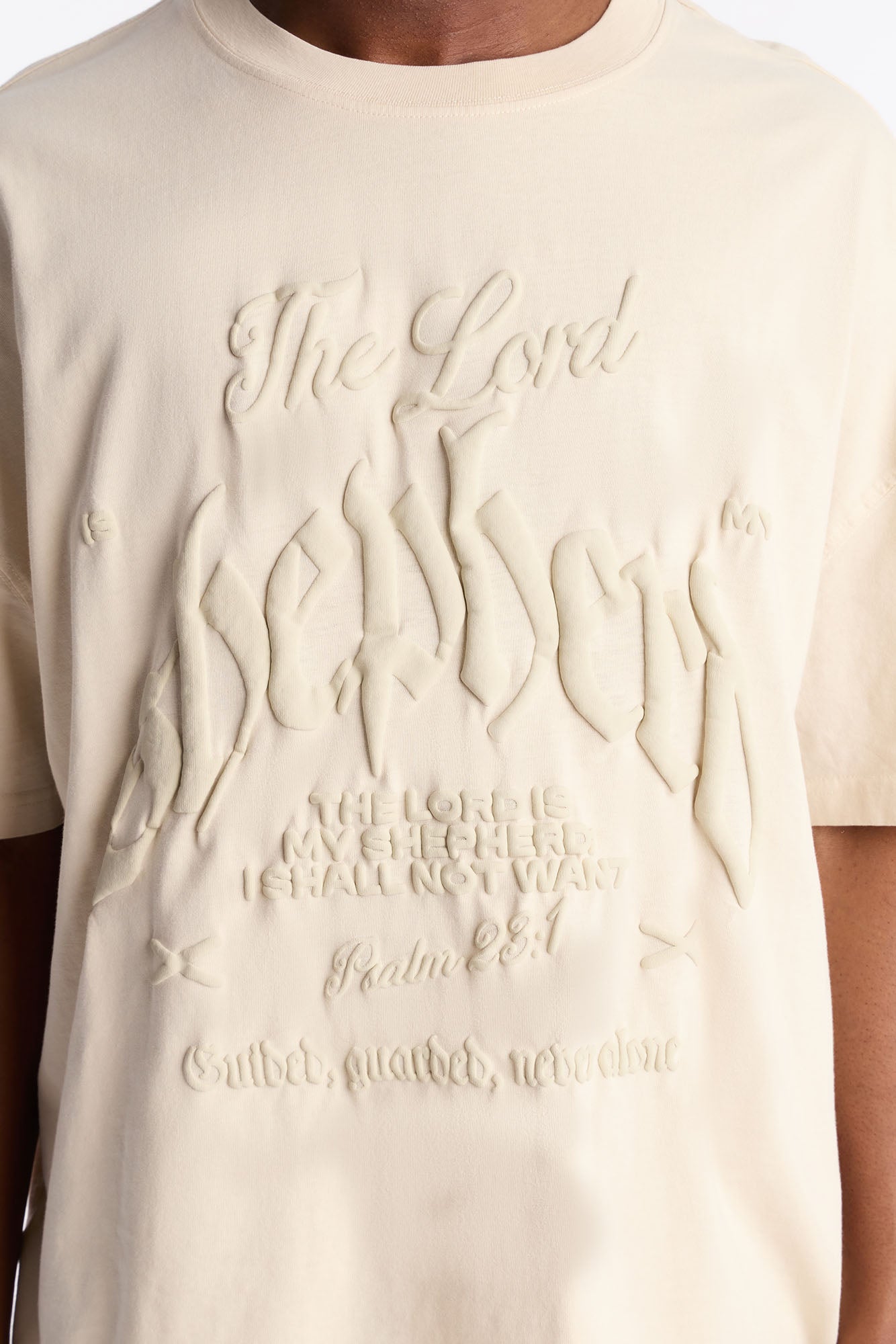 Psalms 23 Puff Print Oversized Short Sleeve Tee - Cream