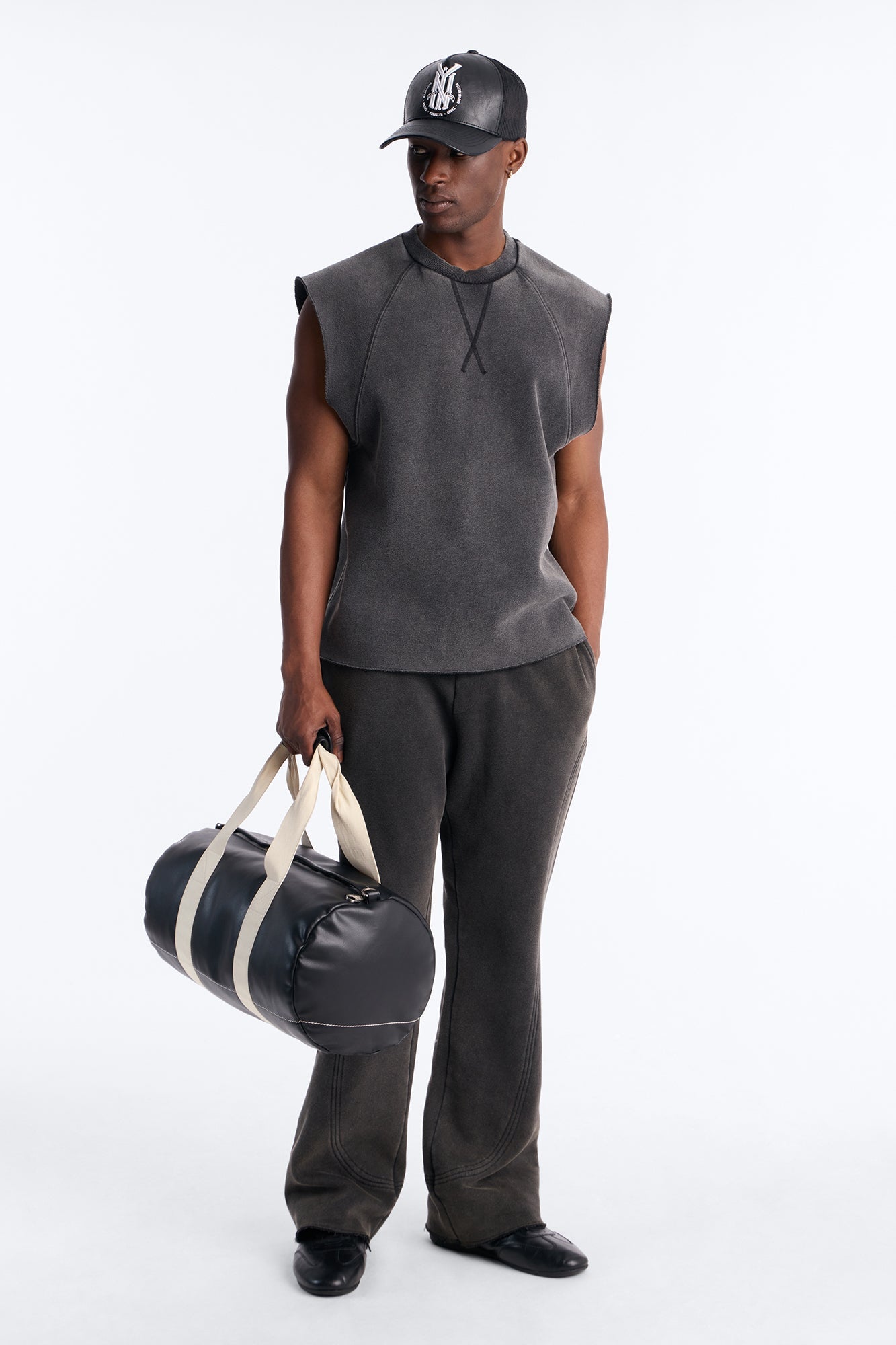 Washed Raw Edge Relaxed Muscle Tee - Black Wash