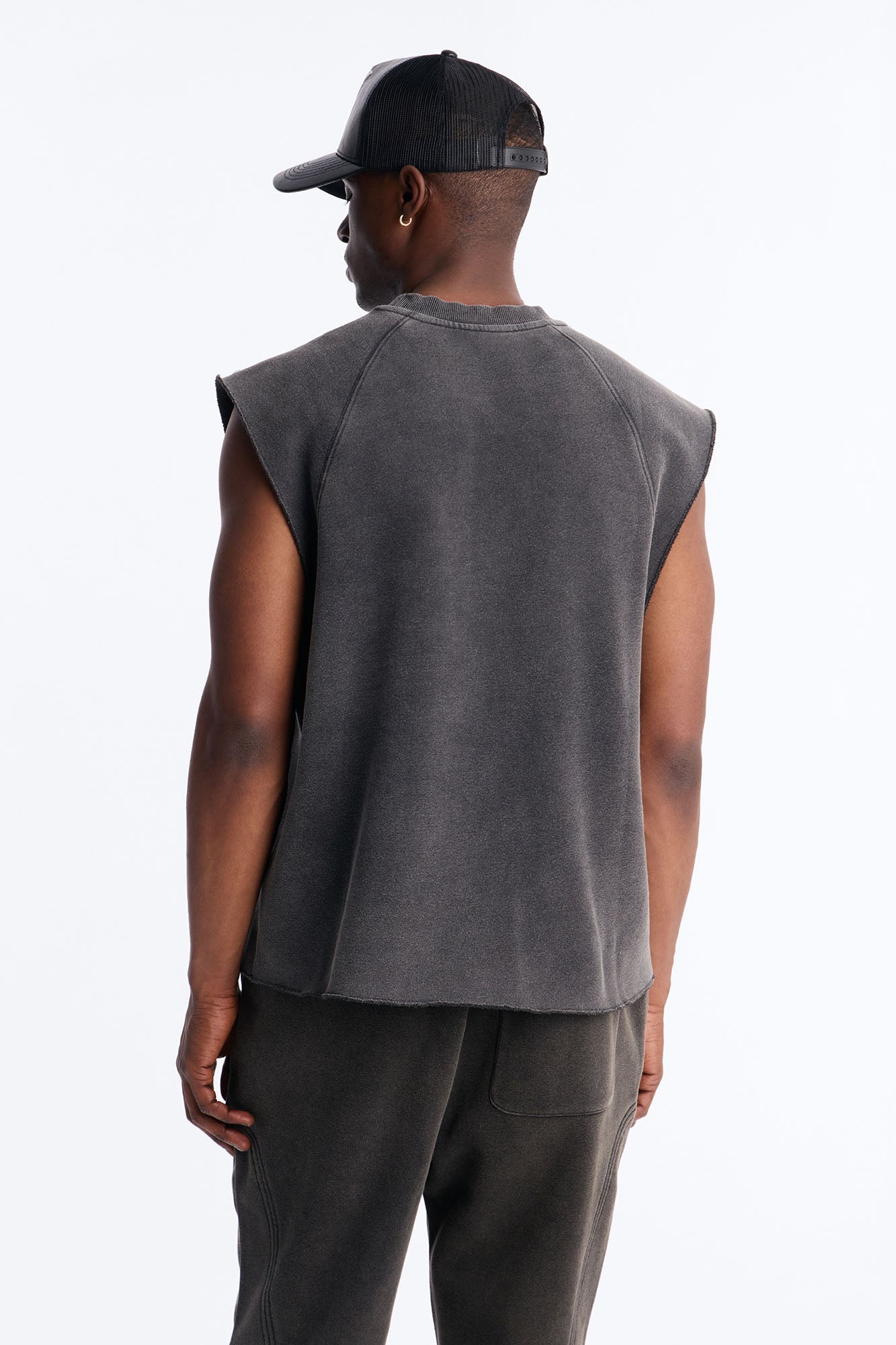 Washed Raw Edge Relaxed Muscle Tee - Black Wash