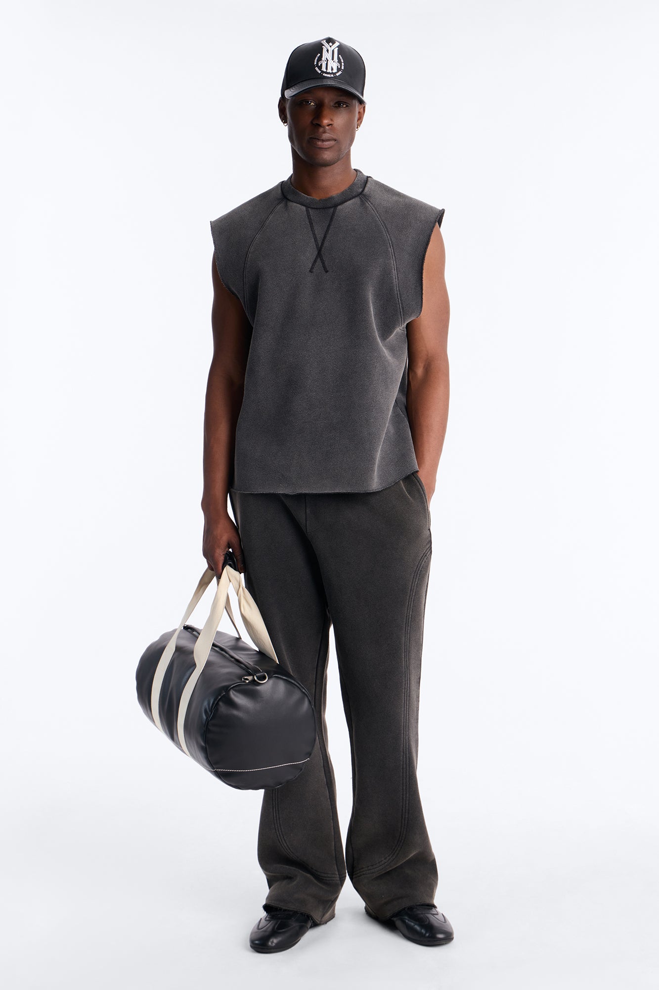 Washed Raw Edge Flare Sweatpant - Black Wash
