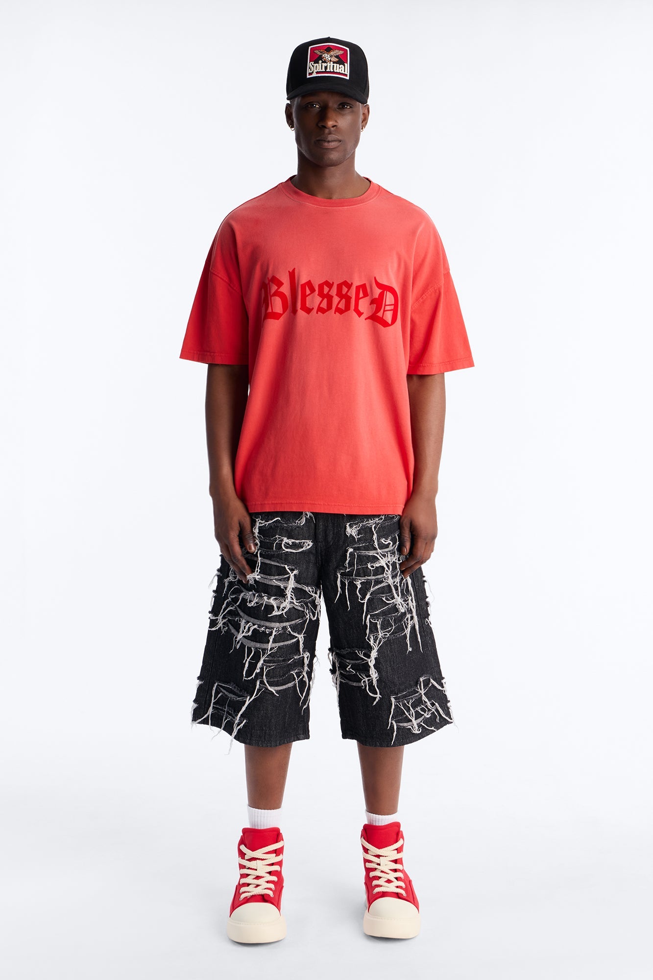 Blessed Flocked Short Sleeve Tee - Red