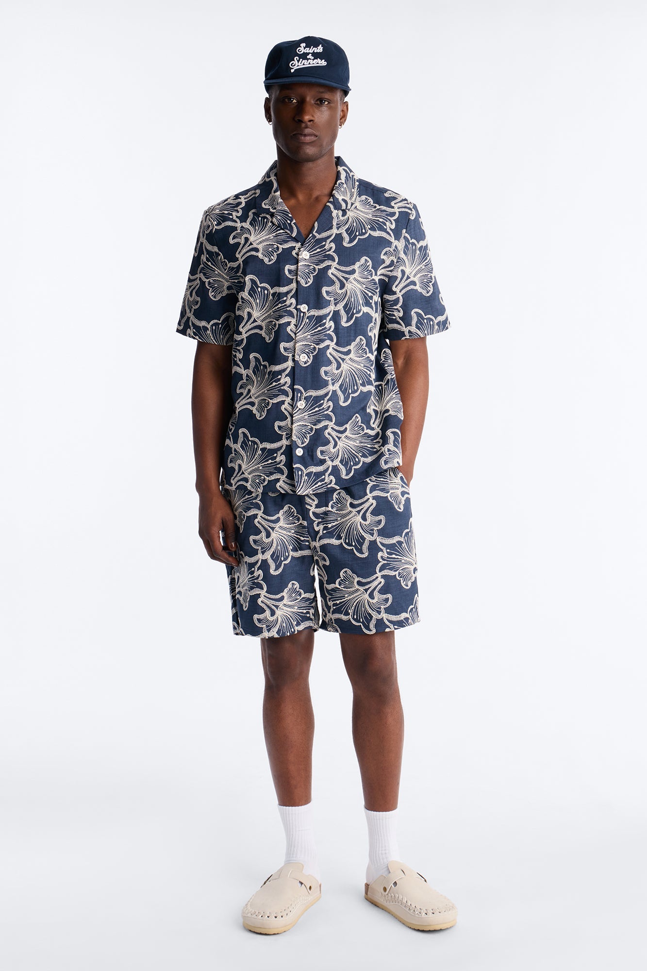 Coastal Drift Cuban Button Up Shirt - Navy