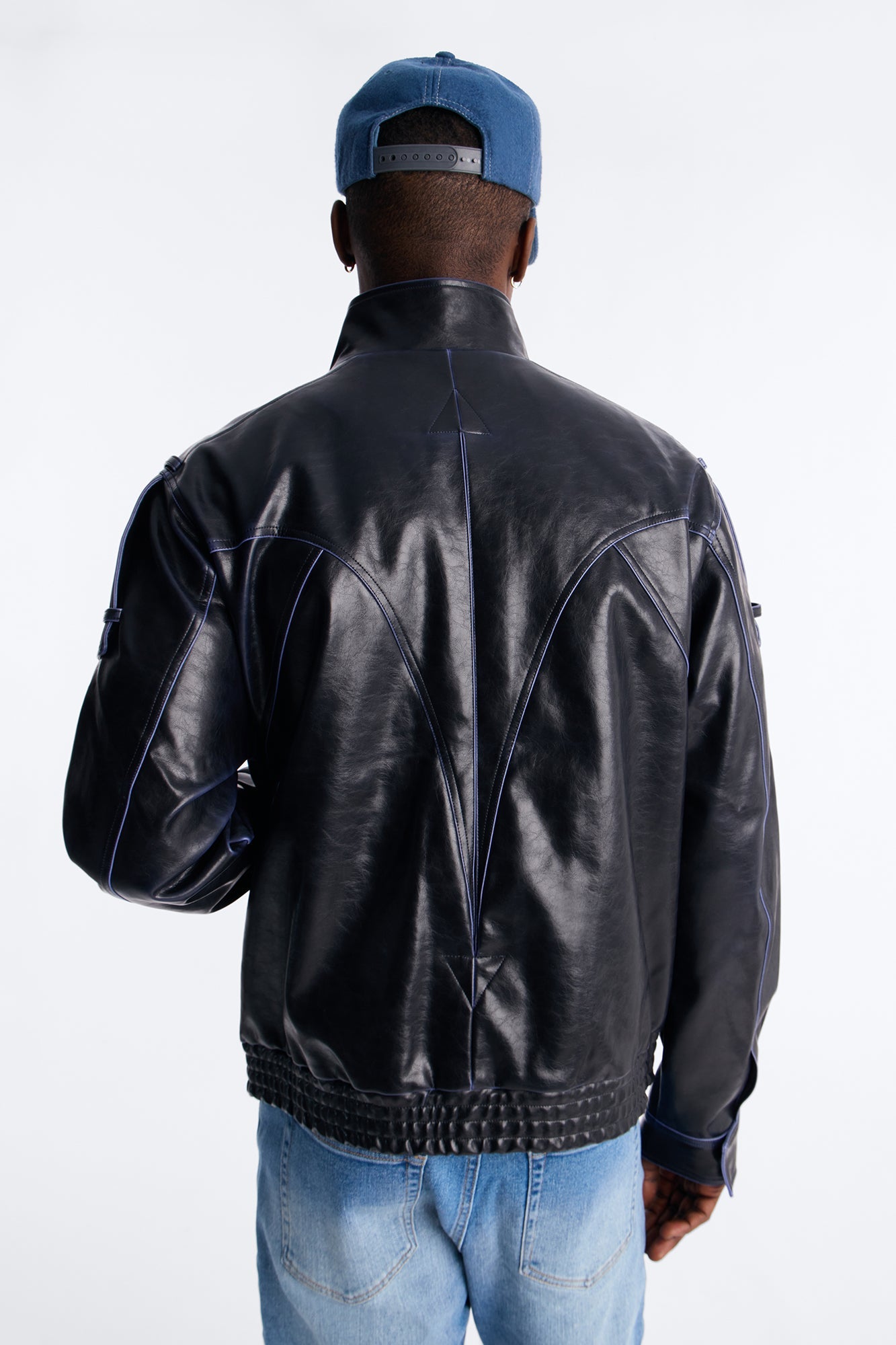 Pressure Reactive Faux Leather Moto Jacket - Black