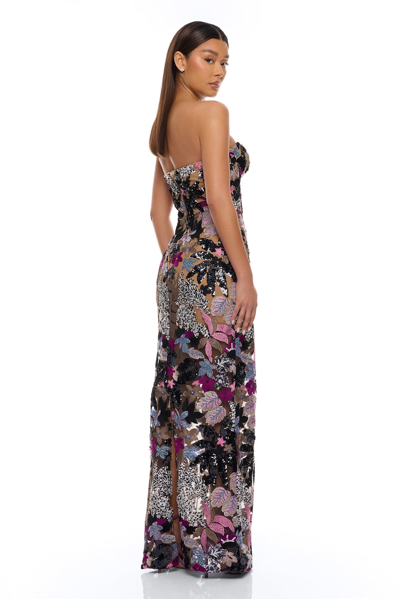 Kaylah Floral Embroidered Maxi Dress - Purple/combo