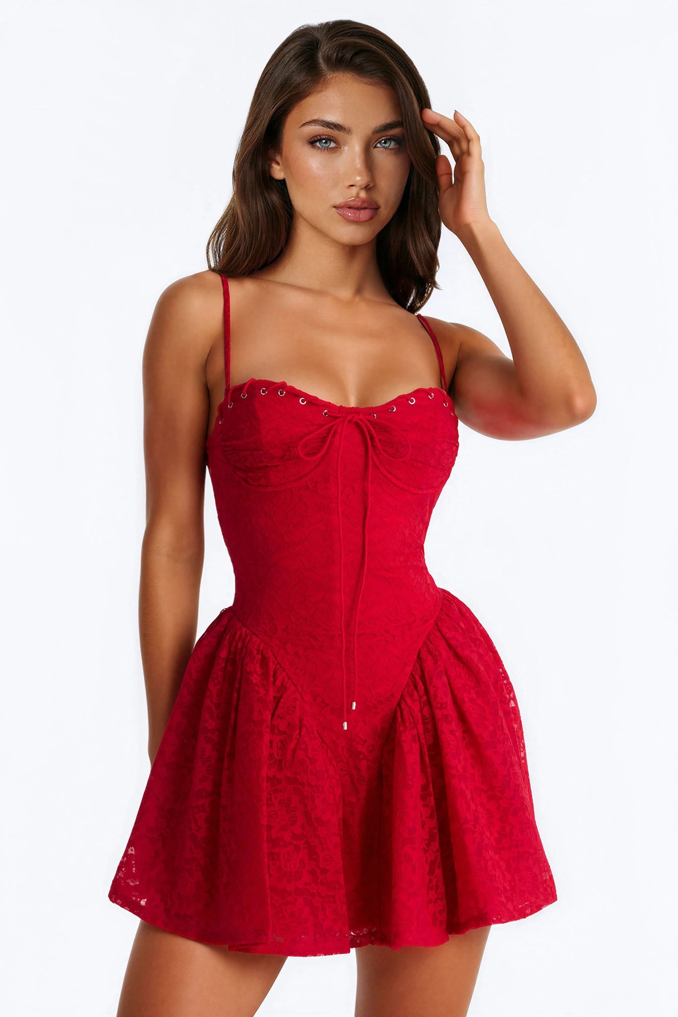 Lana Pleated Lace Mini Dress - Red Fashion Nova