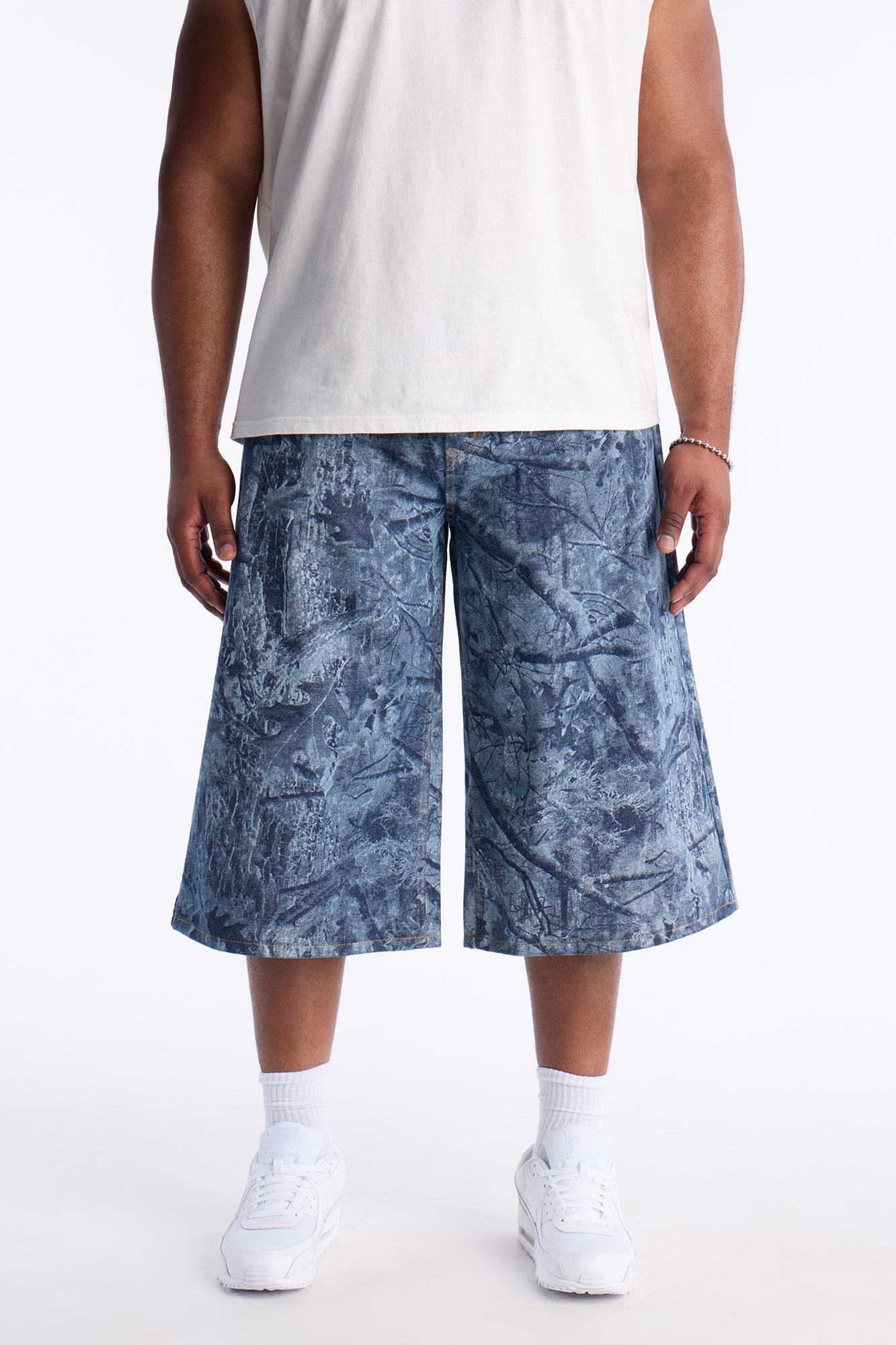 Super Baggy Concrete Camo Denim Short - Medium Blue Wash