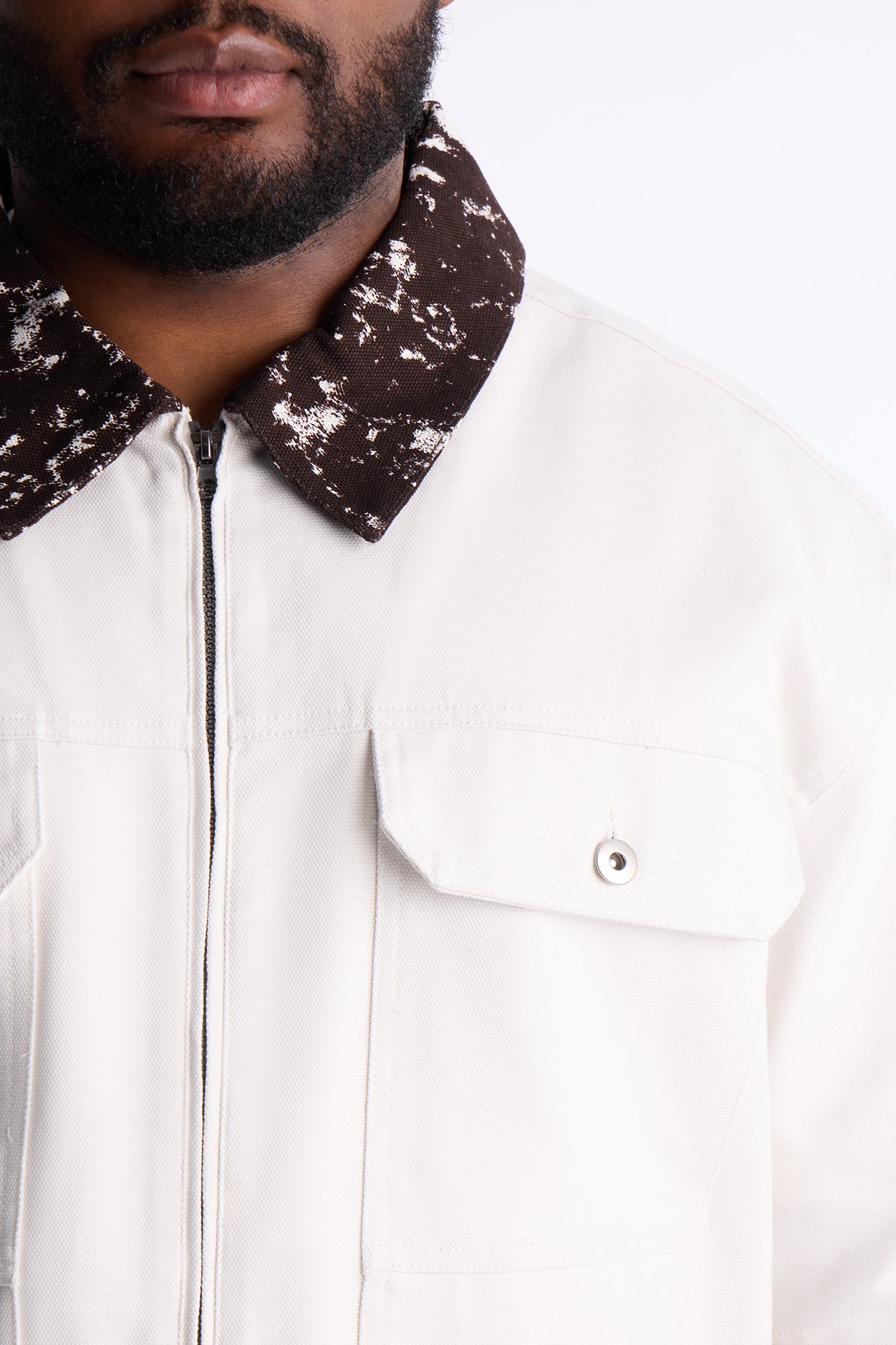 Canon Contrast Collar Zip Up Shirt - White