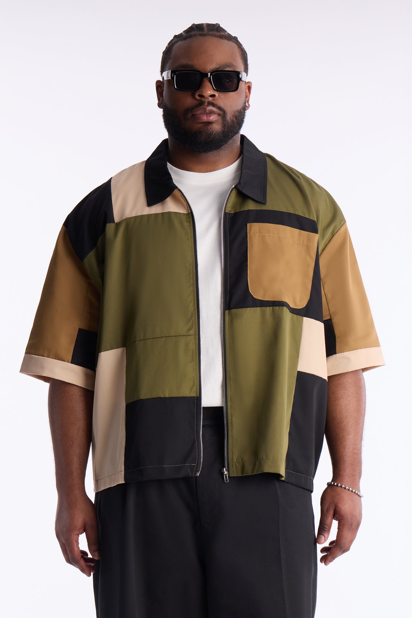 Cropped Pixel Perfect Zip Up Shirt - Khaki