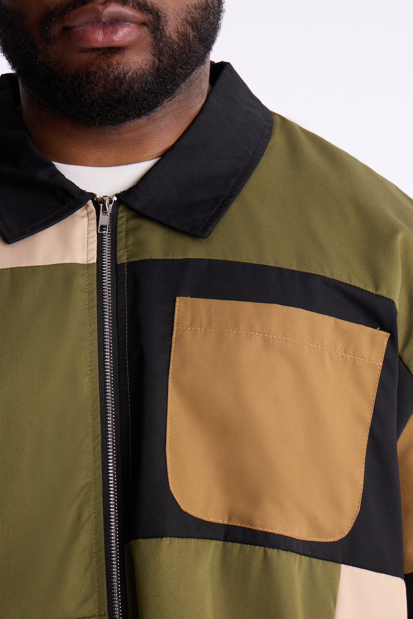 Cropped Pixel Perfect Zip Up Shirt - Khaki