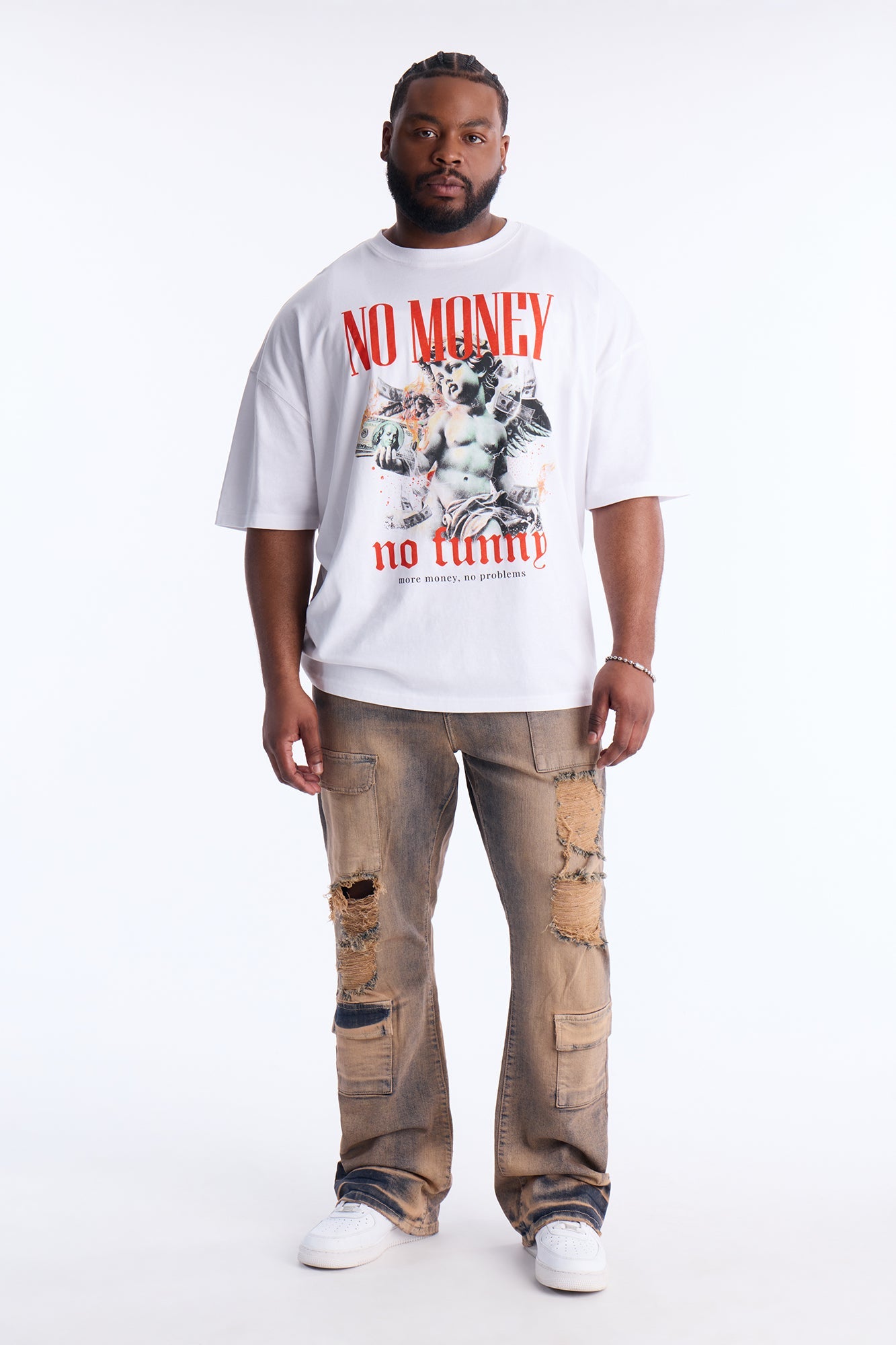 No Money No Funny Oversized Short Sleeve Tee - White