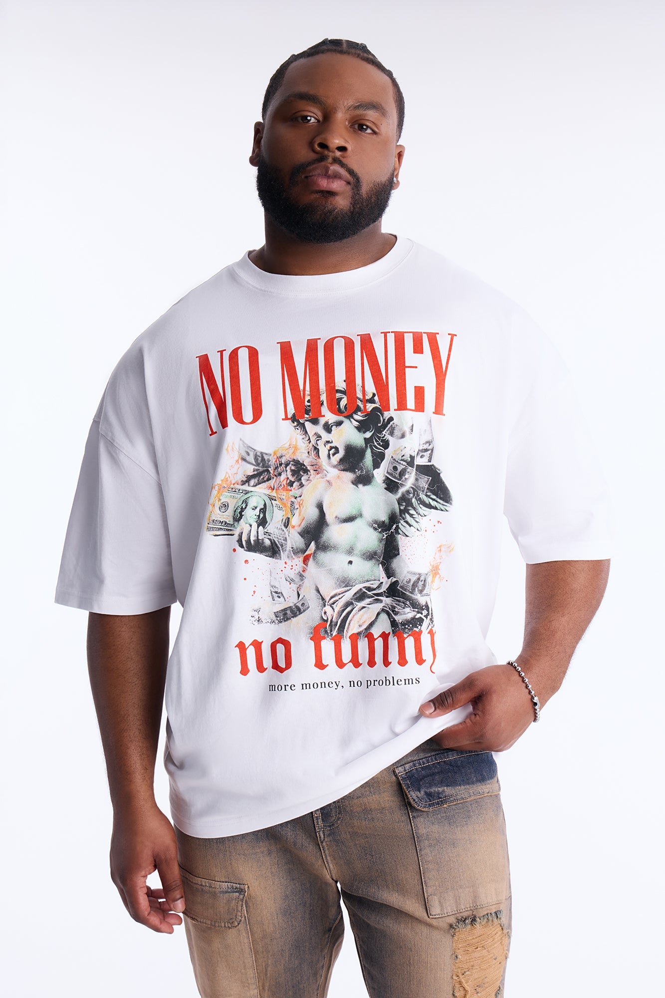 No Money No Funny Oversized Short Sleeve Tee - White