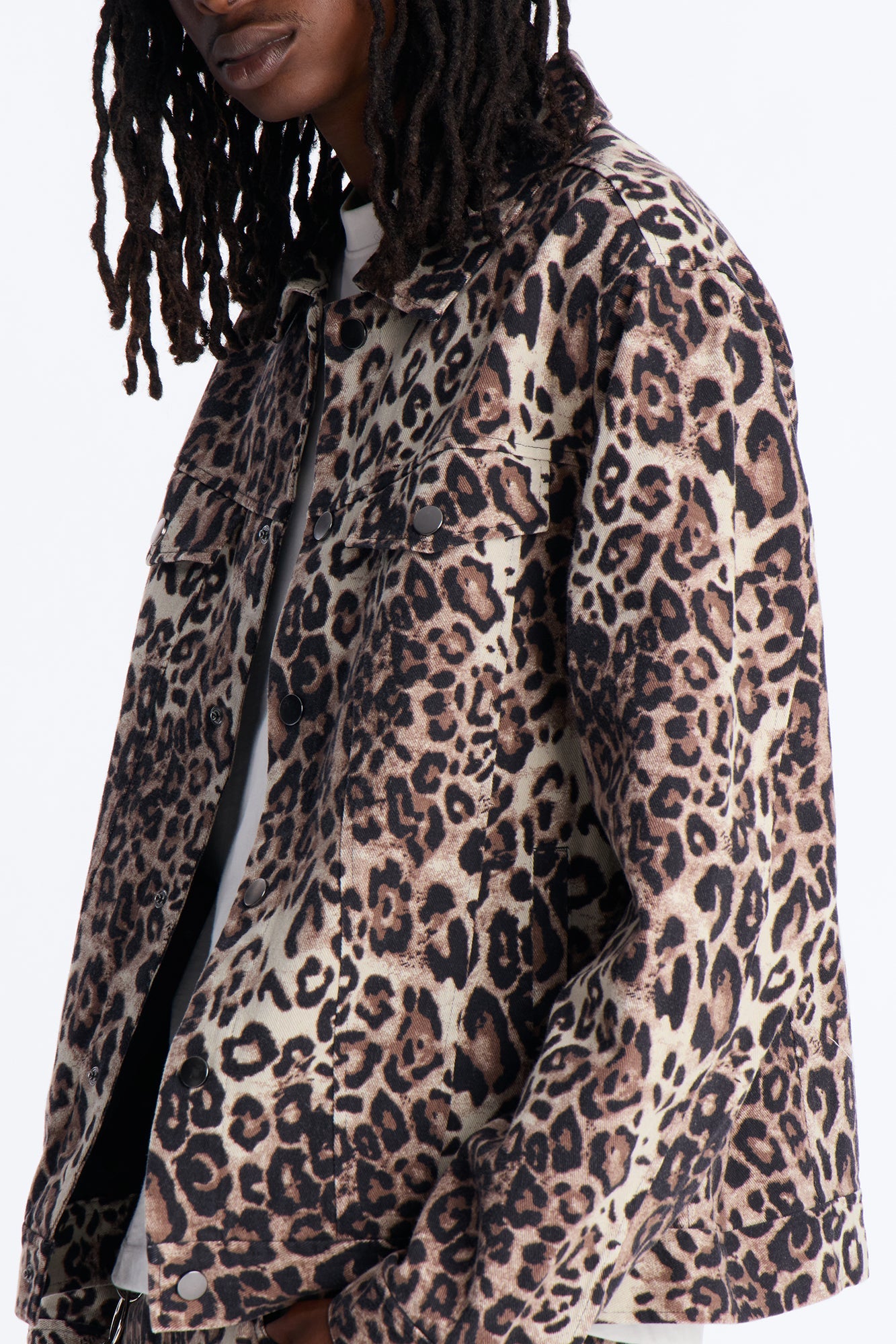 Marcy Wild Leopard Print Trucker Jacket - Brown