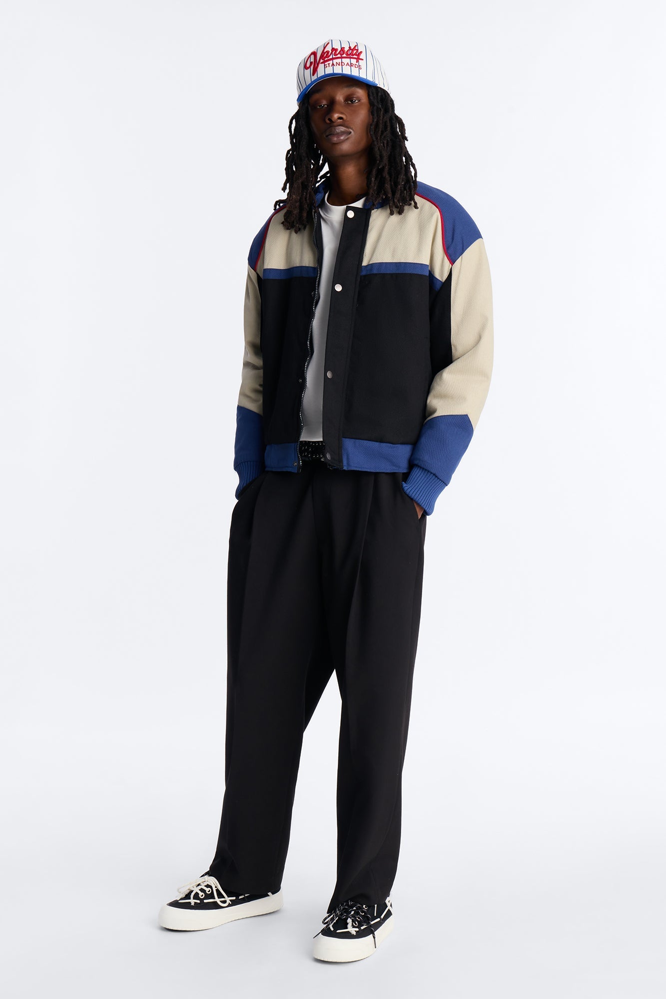 Victory Lap Color Block Bomber Jacket - Black/combo