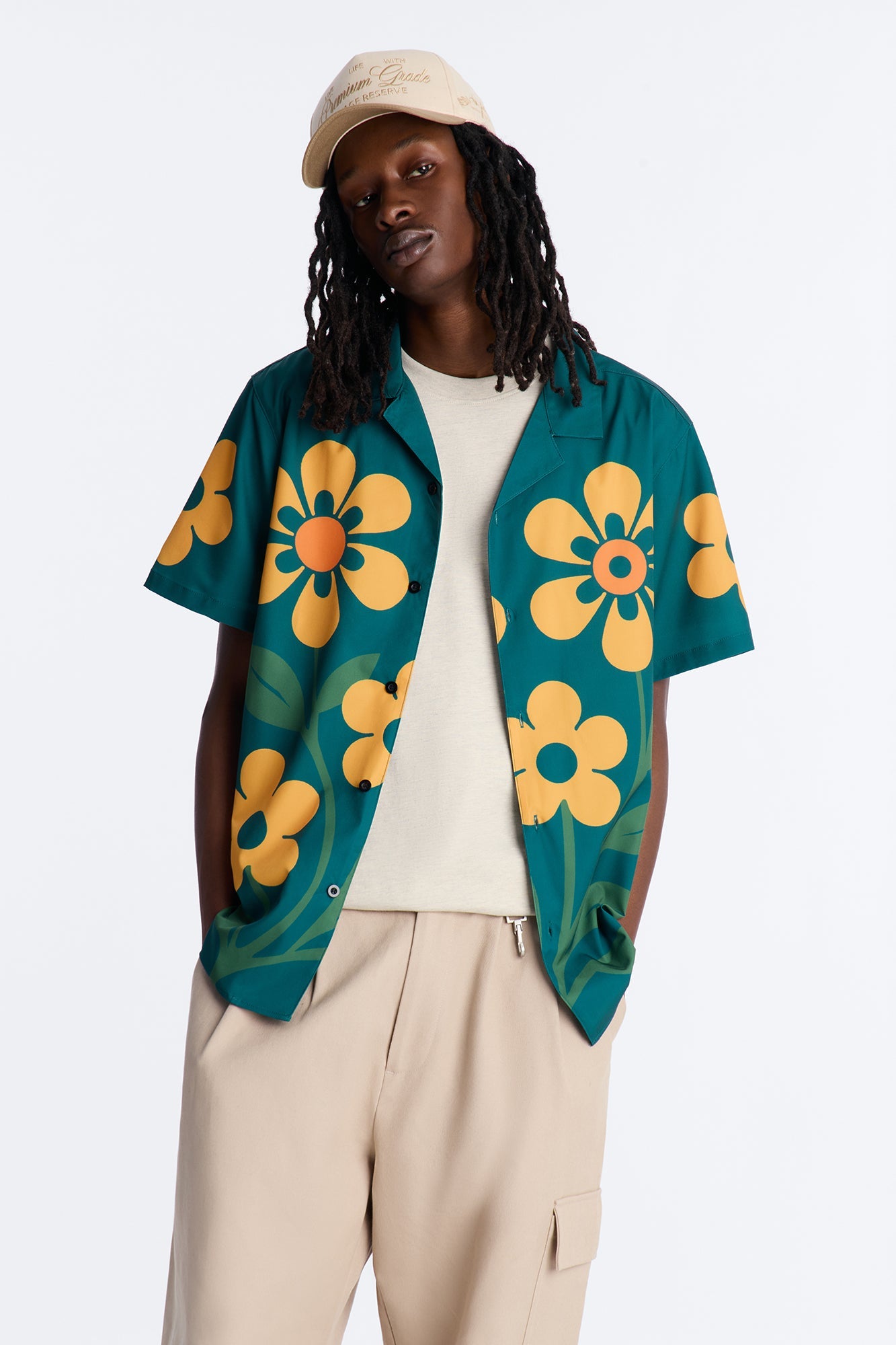 Relaxed Forest Bloom Button Up Shirt - Green