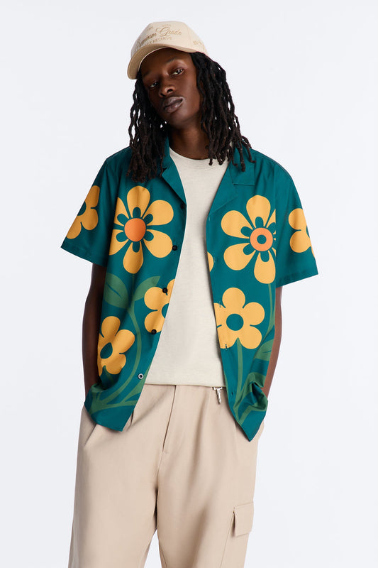 Relaxed Forest Bloom Button Up Shirt - Green