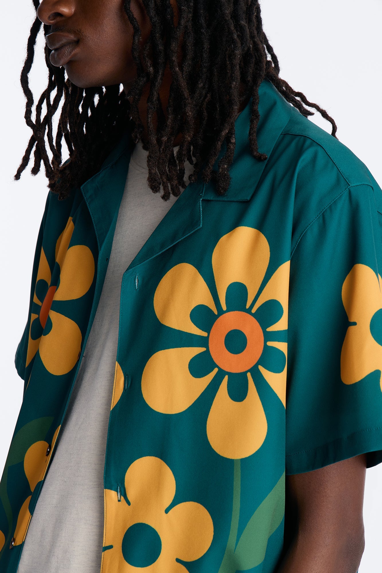 Relaxed Forest Bloom Button Up Shirt - Green