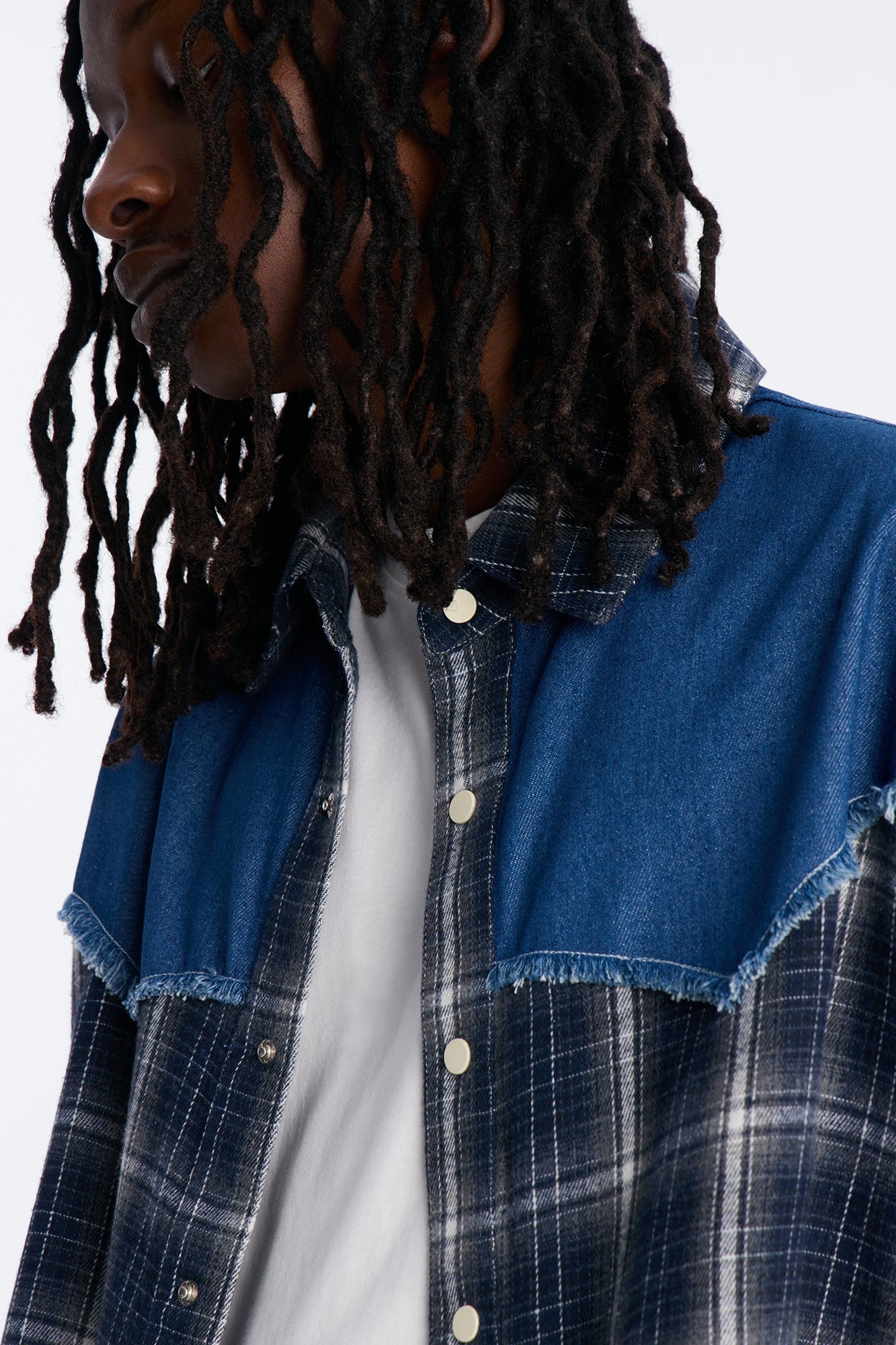 Sundown Mixed Media Button Up Shirt - Black
