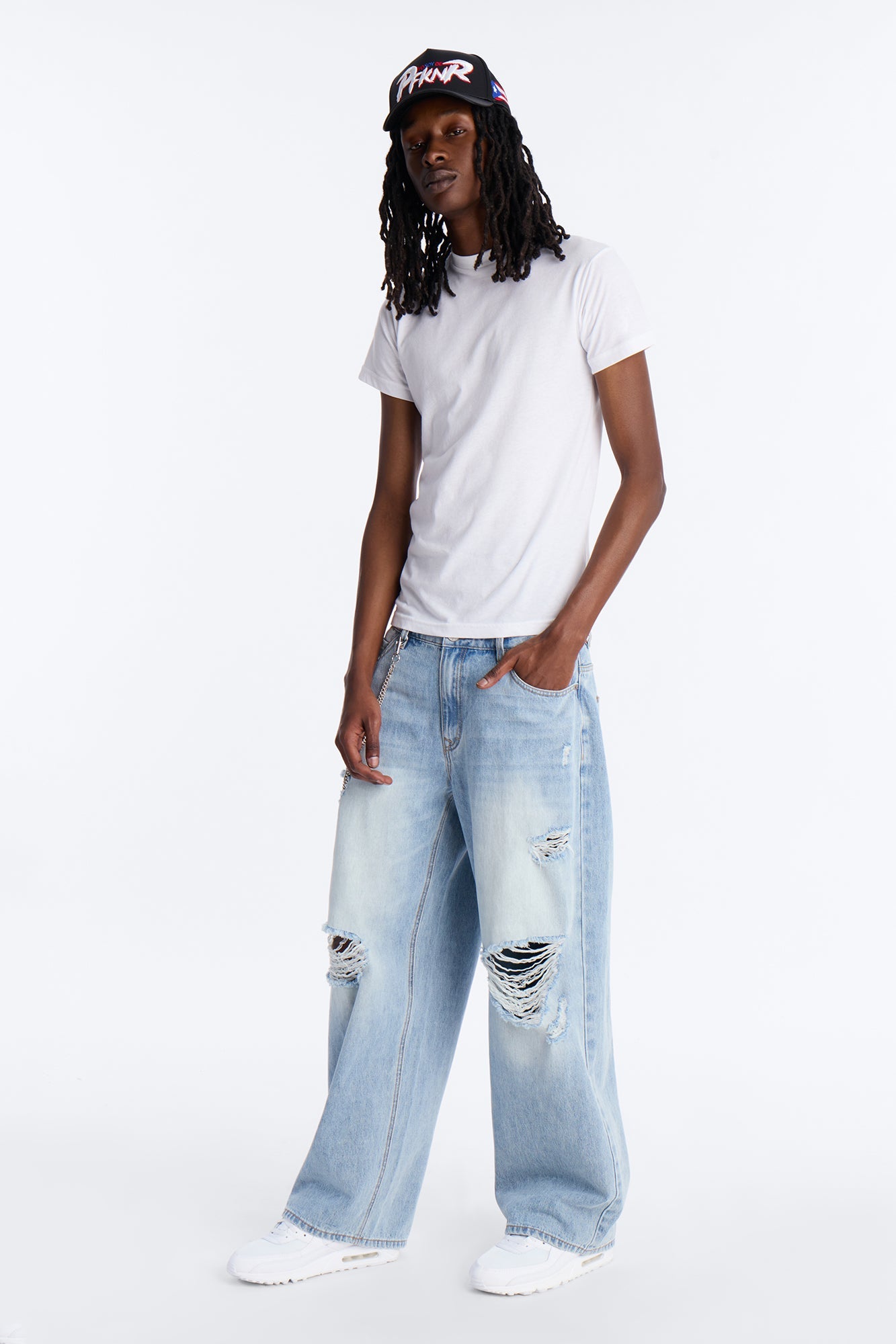 Essential Destroyed Baggy Rigid Jean - Light Blue Wash