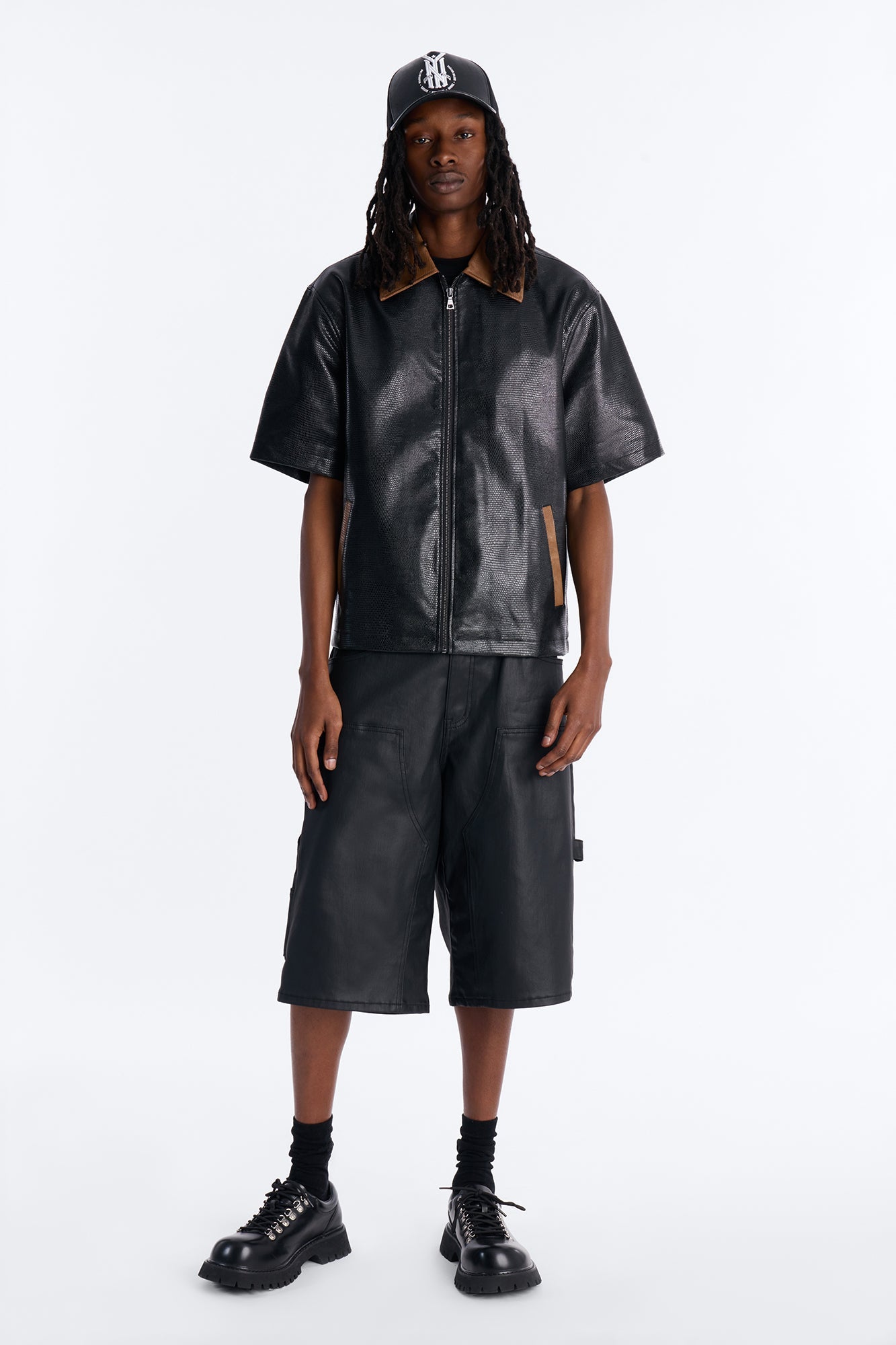 Onyx Cognac Zip Up Shirt - Black