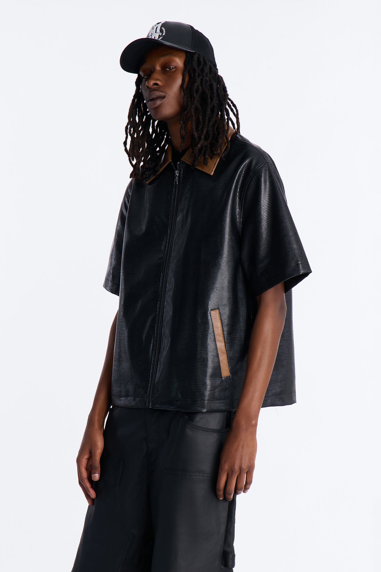 Onyx Cognac Zip Up Shirt - Black