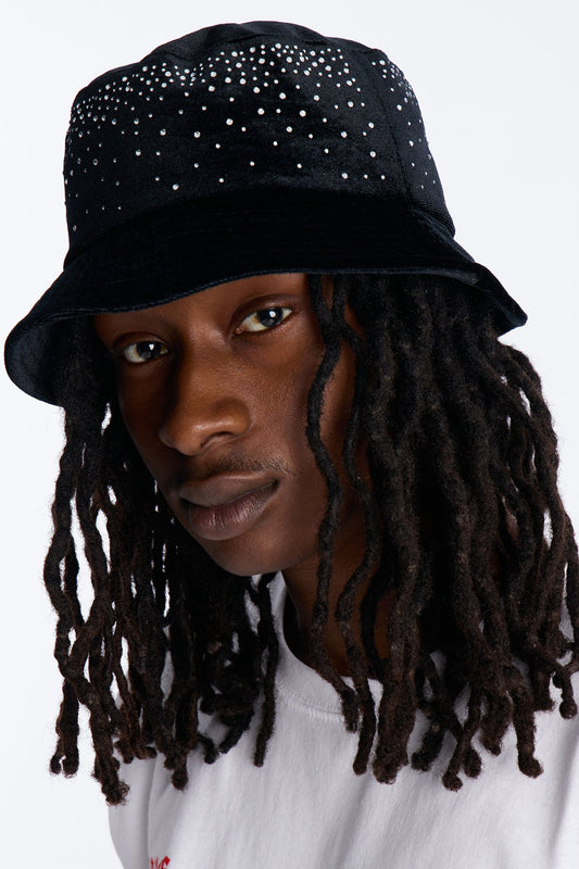 Rhinestone Embellished Bucket Hat - Black