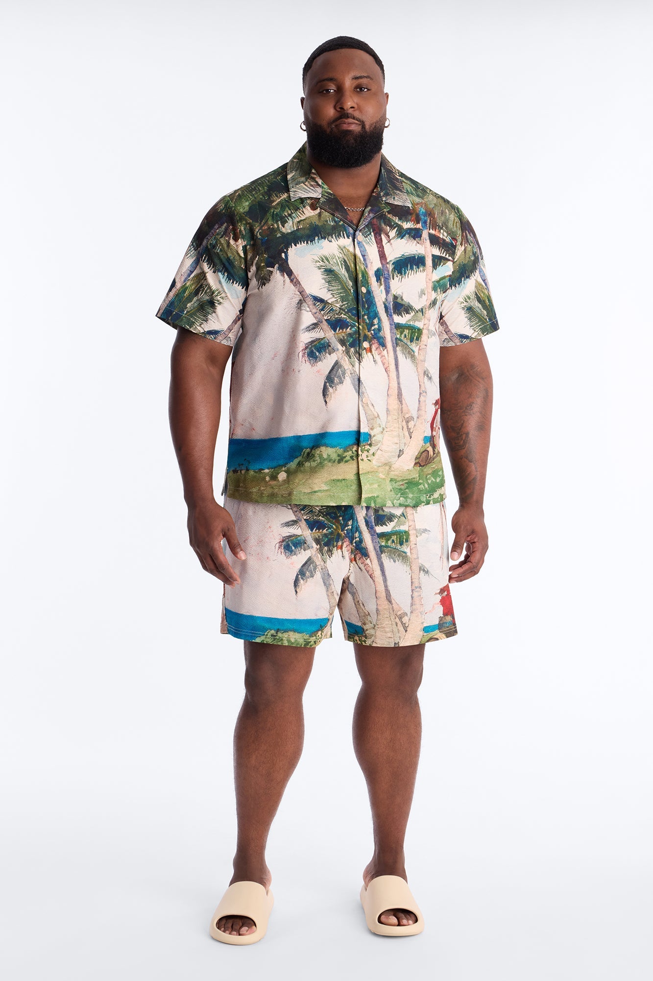 Tropical Get Away Printed Seersucker Swim Trunk 6″ - Multi Color