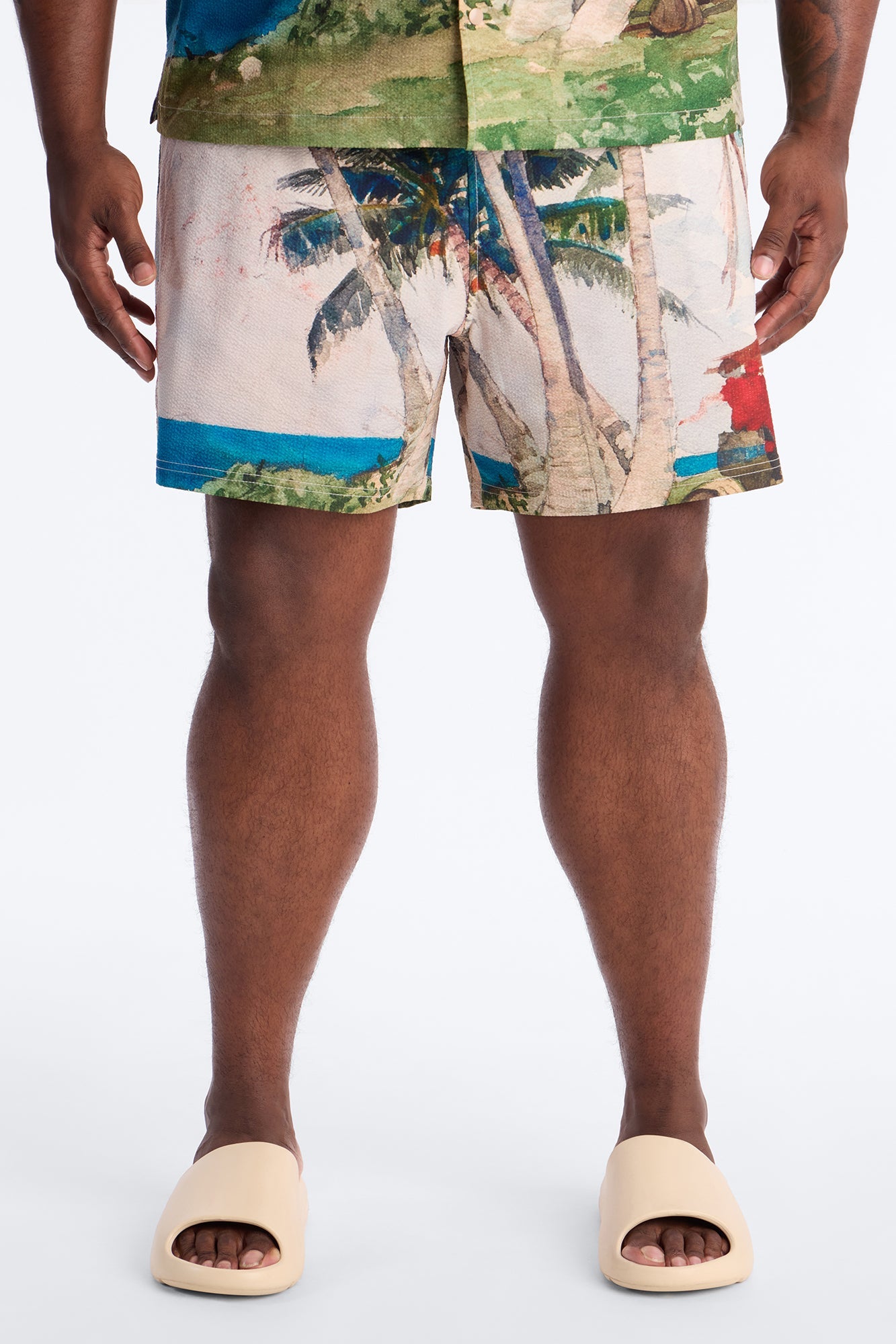 Tropical Get Away Printed Seersucker Swim Trunk 6″ - Multi Color
