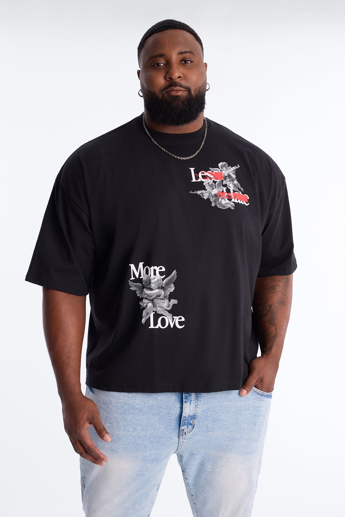 Less Hate More Love Boxy Short Sleeve Tee - Black