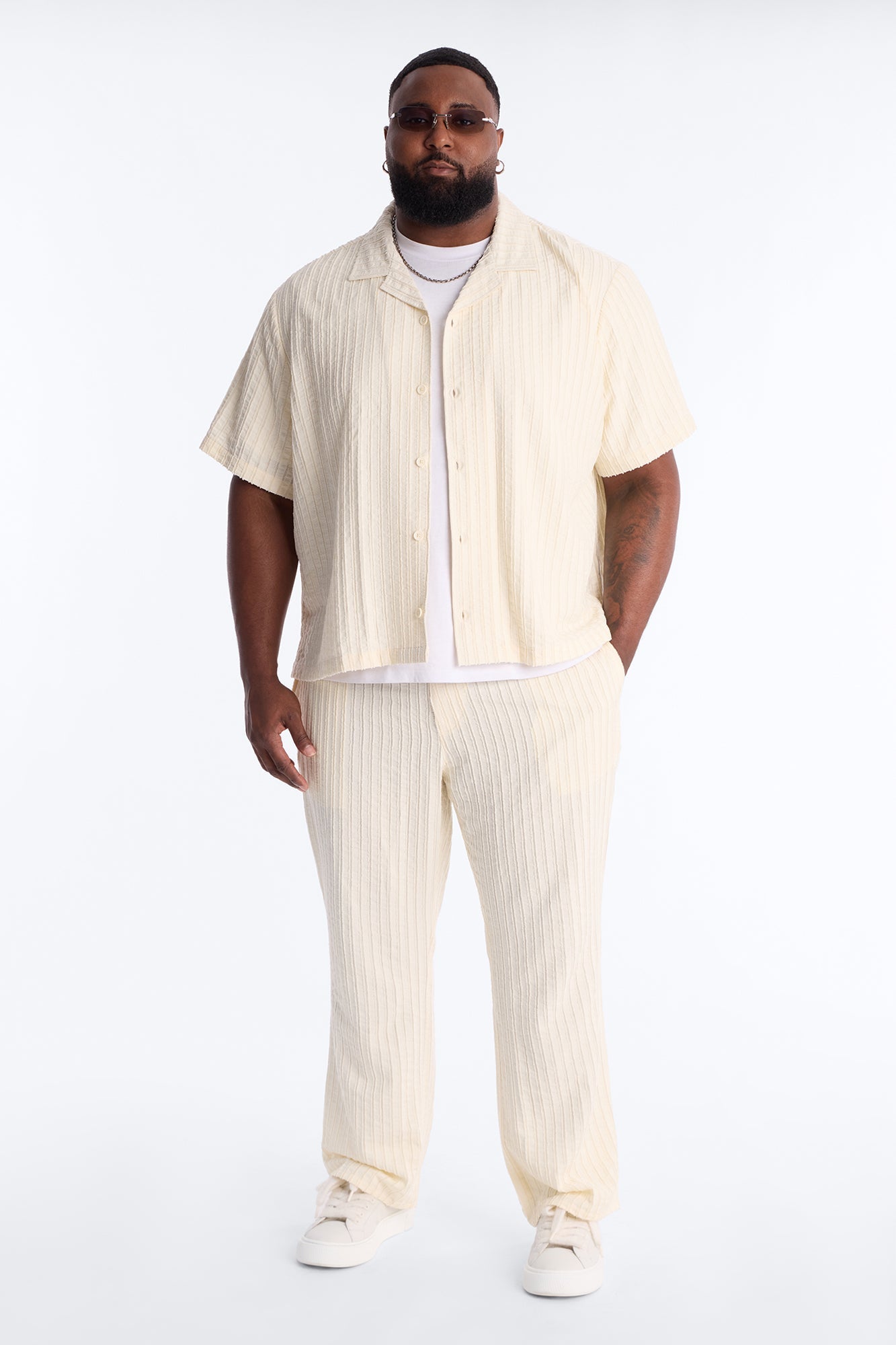 Relaxed Aegean Pleat Cuban Collar Button Up - Cream