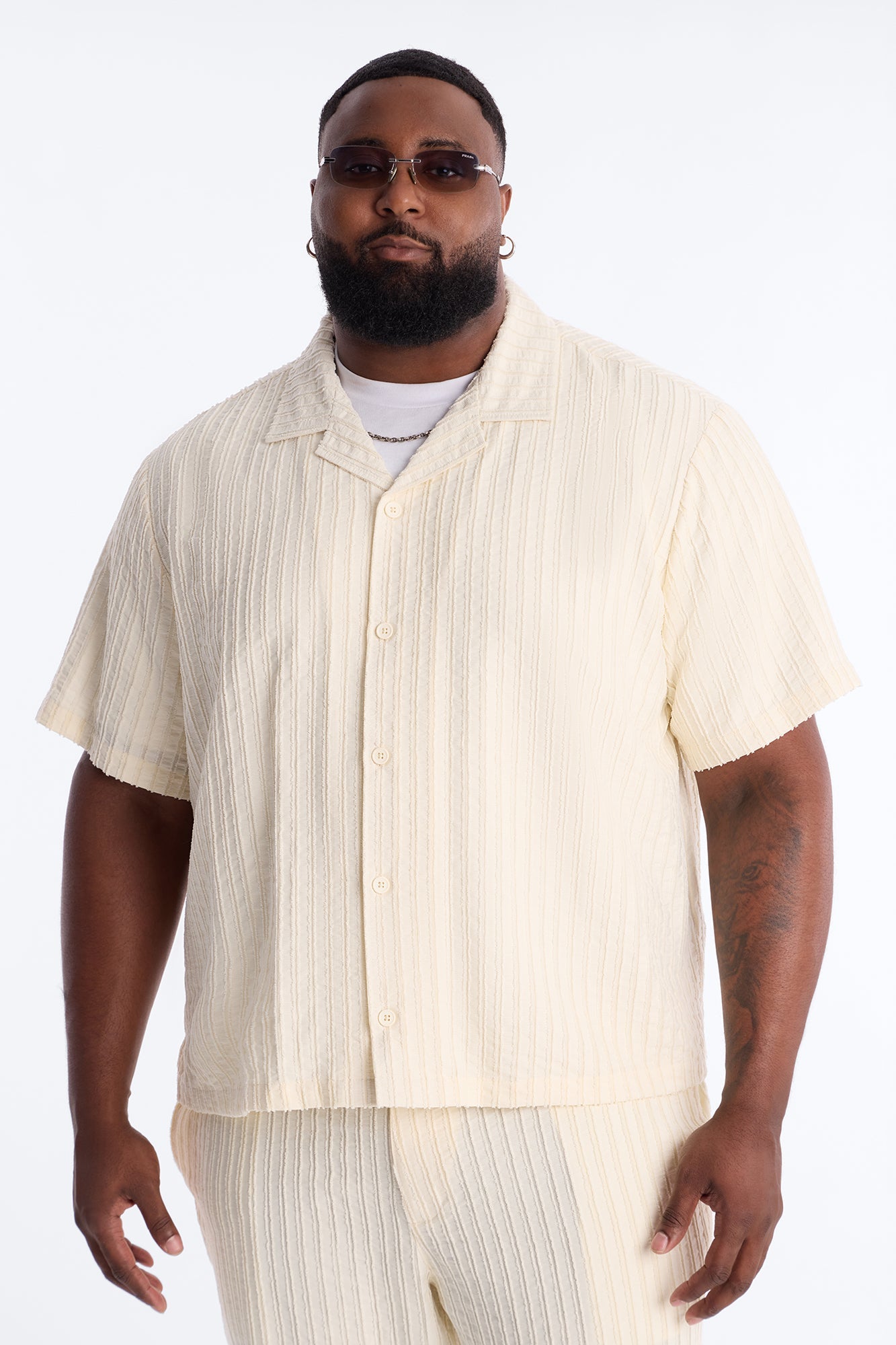 Relaxed Aegean Pleat Cuban Collar Button Up - Cream