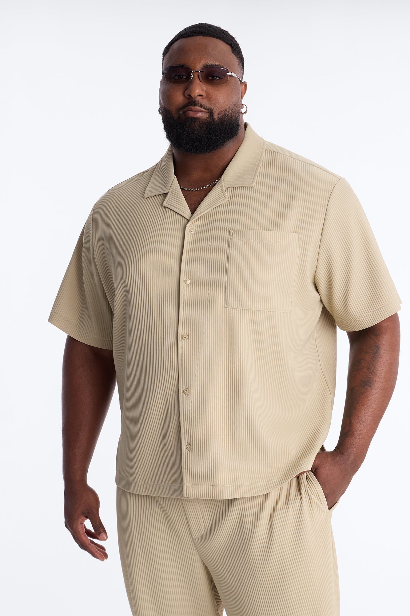 Show Up Short Sleeve Cuban Shirt - Stone