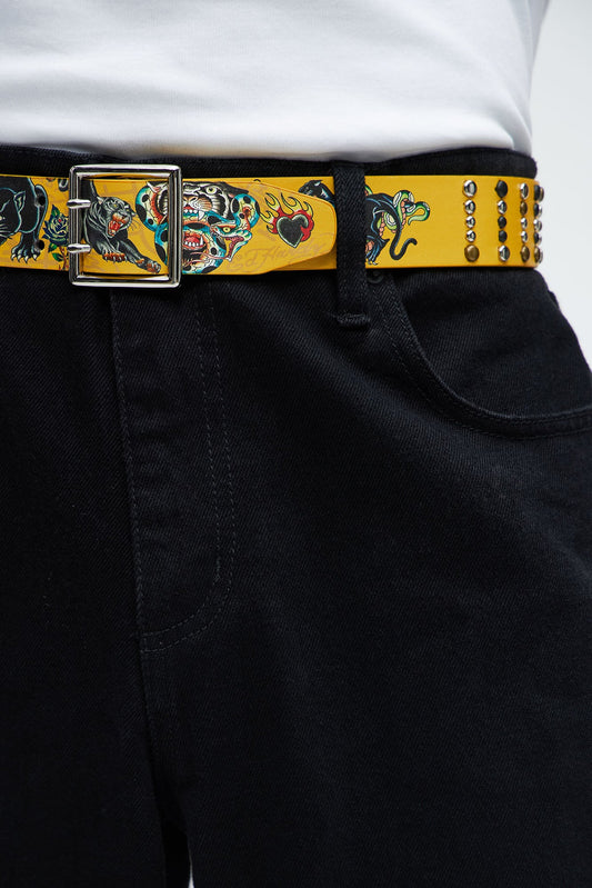 Ed Hardy Dual Prong Belt - Yellow
