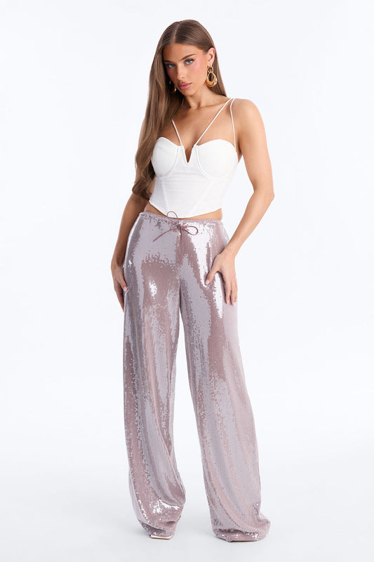 Glow Time Sequin Embellished Pants - Orchid