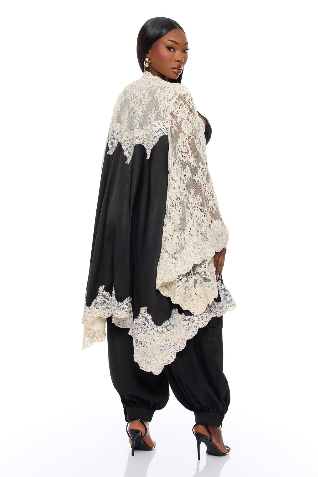 Cathryn Lace Satin Kimono - Black Fashion Nova