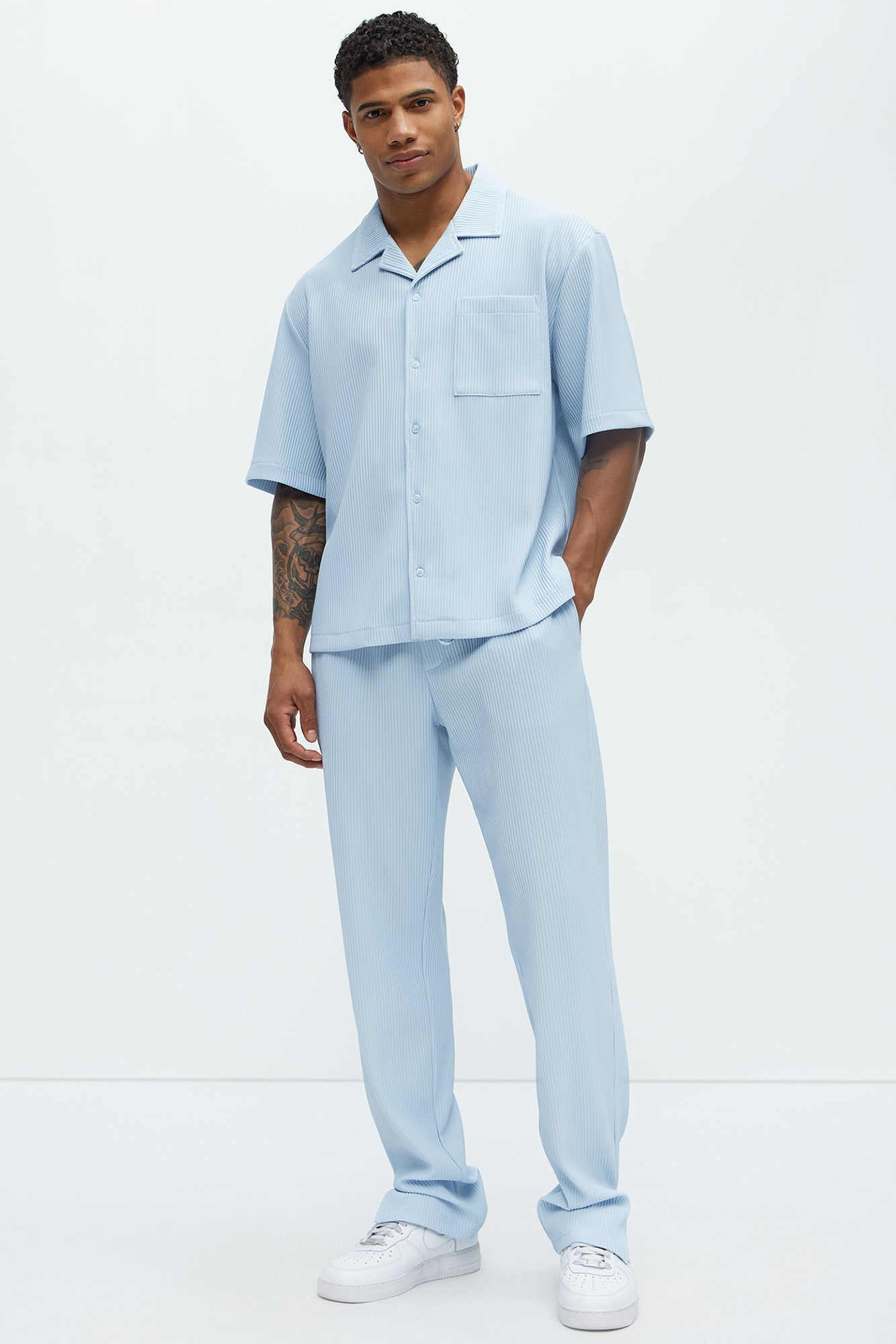 Show Up Slim Slit Pants - Light Blue