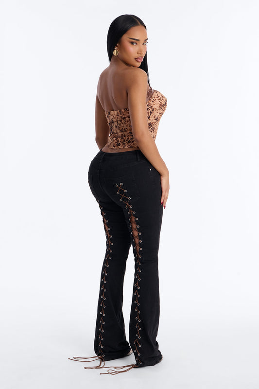 Crossfire Lace Up Bootcut Jeans - Black Wash