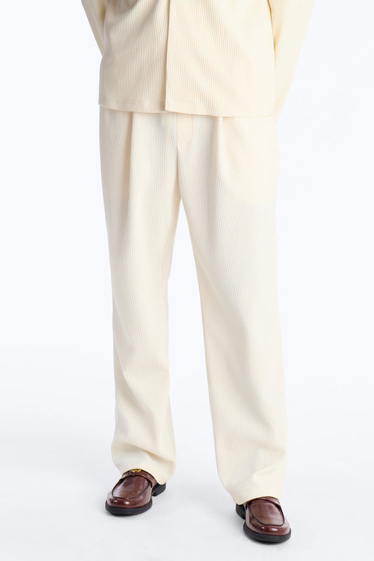 Show Up Straight Pleated Casual Trouser - Cream