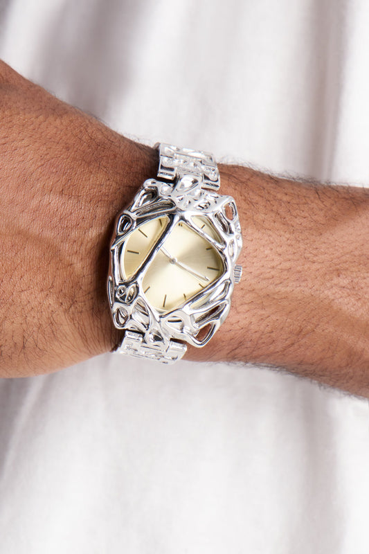 Through The Lens Warped Cased Analog Watch - Silver/Combo