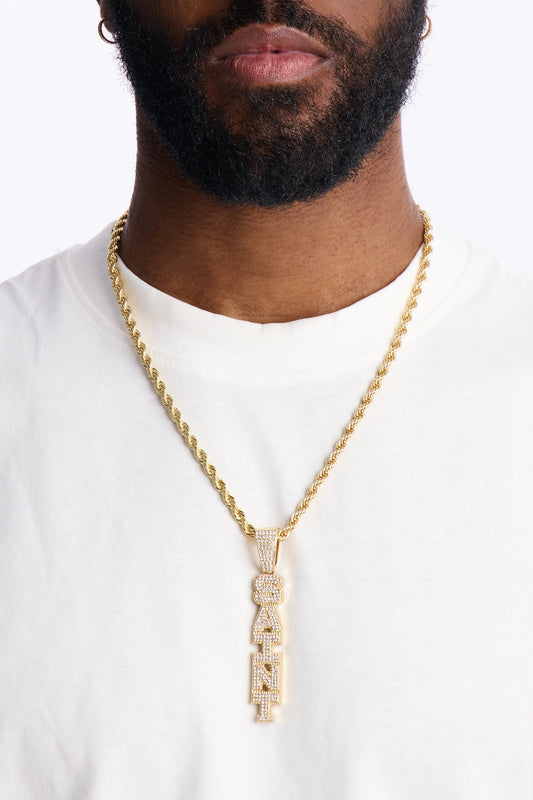 Saint Vertical Iced Pendant Necklace - Gold