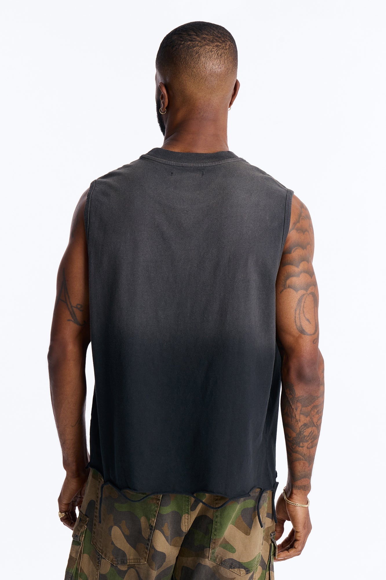 Washed Embellished Muscle Tee - Black