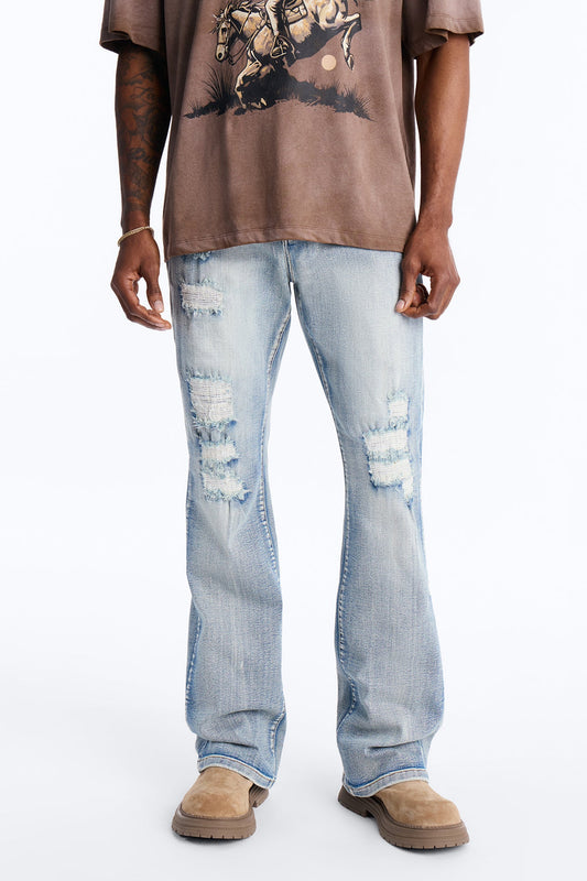 Stacked Skinny Flare Rouge Ripped Jeans - Light Wash